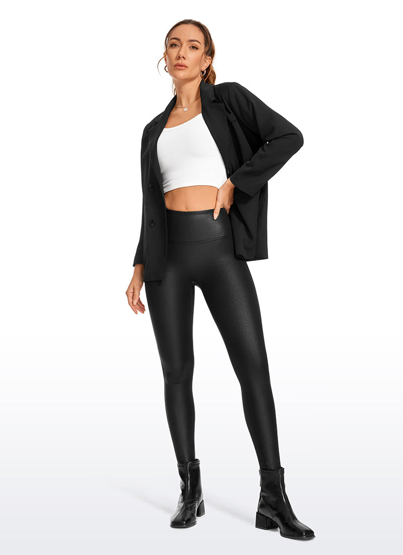 CRZ YOGA Babae Butterluxe Matte na Pekeng Katad na Walang Tahi sa Harap na Leggings 26.5'' Itim na Klasikong Katad