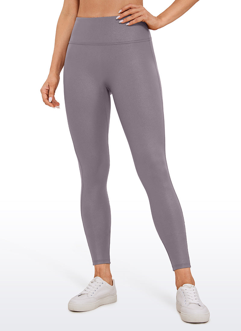 CRZ YOGA Babae Butterluxe Matte na Pekeng Katad na Walang Tahi sa Harap na Leggings na 26.5'' Tornado Grey na Klasikong Disenyo