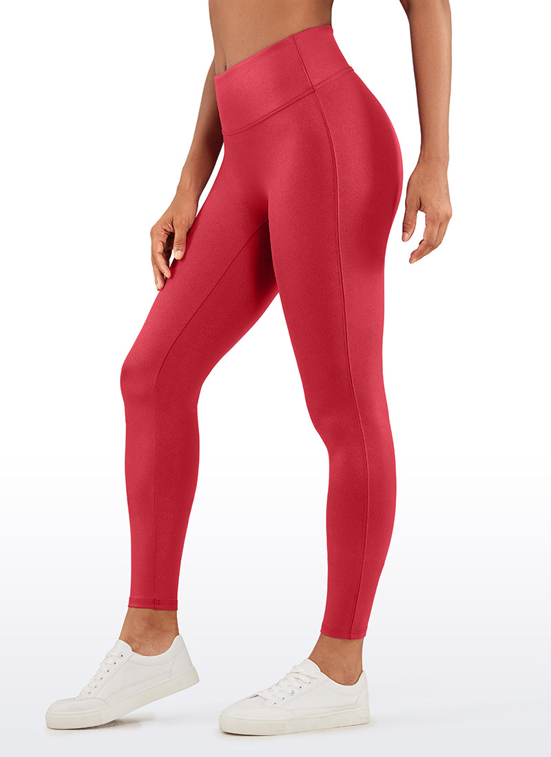 CRZ YOGA Babae Butterluxe Matte na Pekeng Katad na Walang Tahi sa Harap na Leggings 26.5'' Ruby Red na Klasikong Disenyo