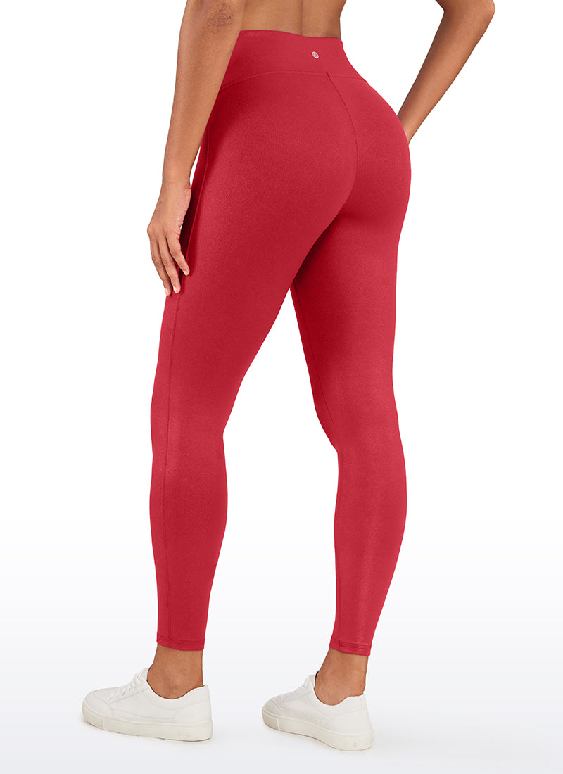 CRZ YOGA Babae Butterluxe Matte na Pekeng Katad na Walang Tahi sa Harap na Leggings 26.5'' Ruby Red na Klasikong Disenyo