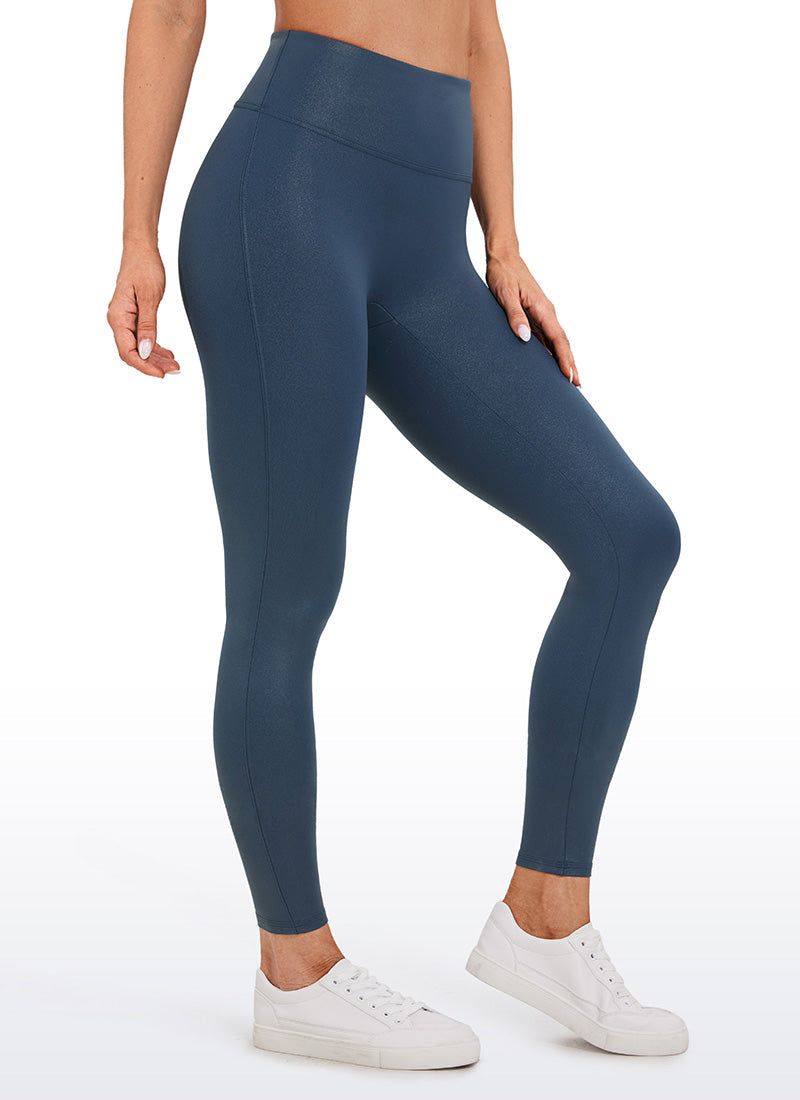 CRZ YOGA Babae Butterluxe Matte na Pekeng Katad na Walang Tahi sa Harap na Leggings na 26.5'' Klasikong Disenyo ng FRENCH NAVY