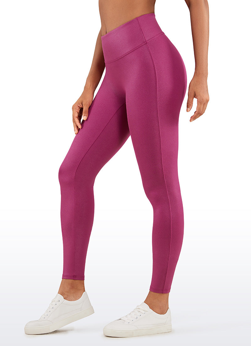 CRZ YOGA Babae Butterluxe Matte na Pekeng Katad na Walang Tahi sa Harap na Leggings na 26.5'' Magenta Purple na Klasikong Disenyo