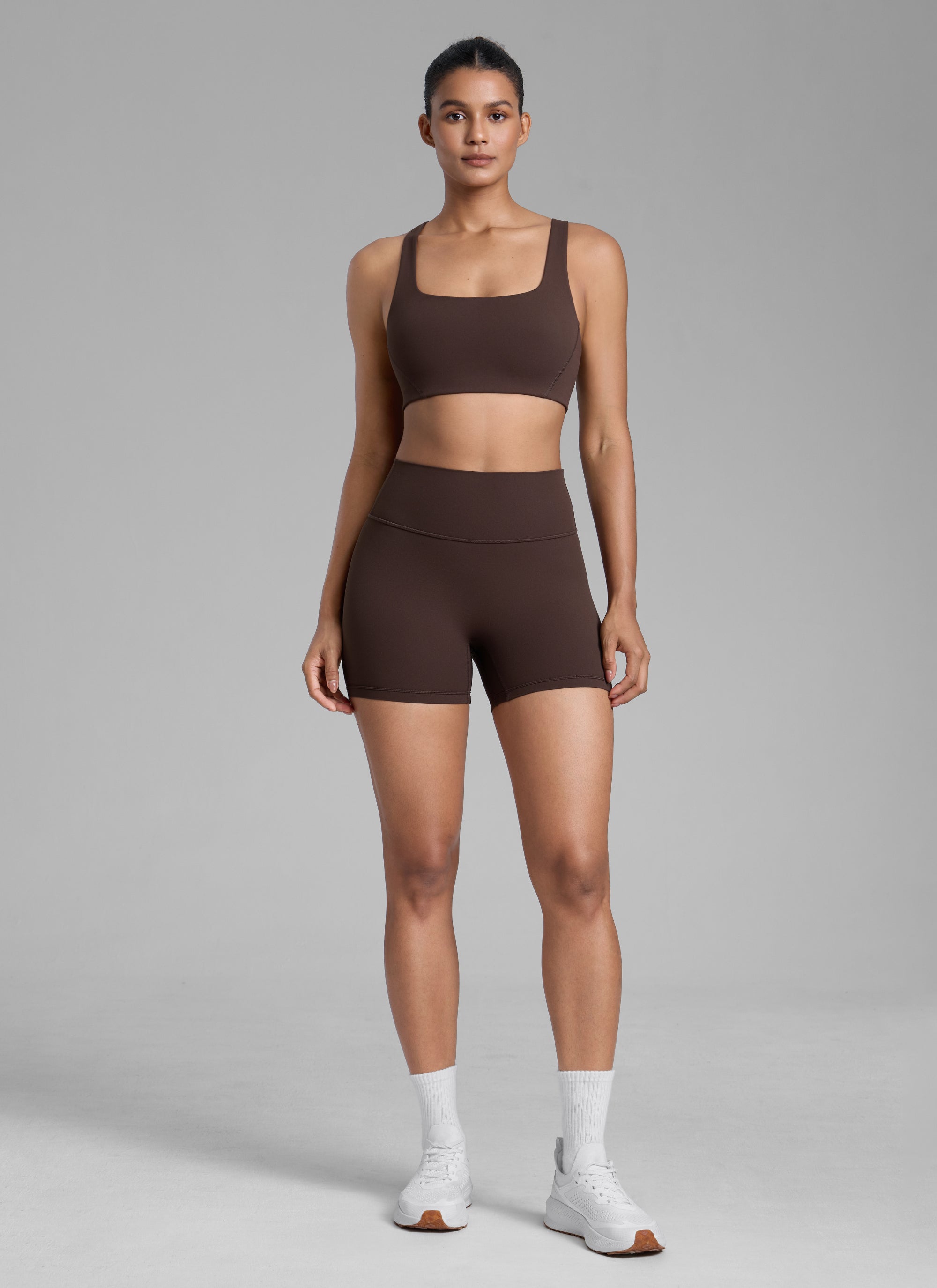 CRZ YOGA Pambabae Butterlift Scrunch Butt Atheletic Workout Biker Shorts Hot Fudge Brown