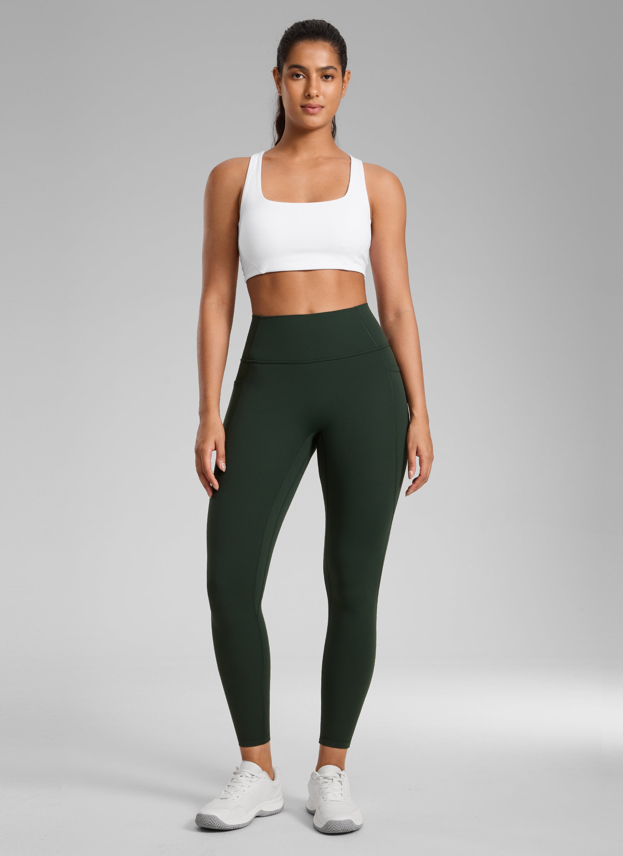 CRZ YOGA Pambabae Butterlift Mataas na Nakataas na Walang Tahi sa Harap na Pocket Legging Legend Green