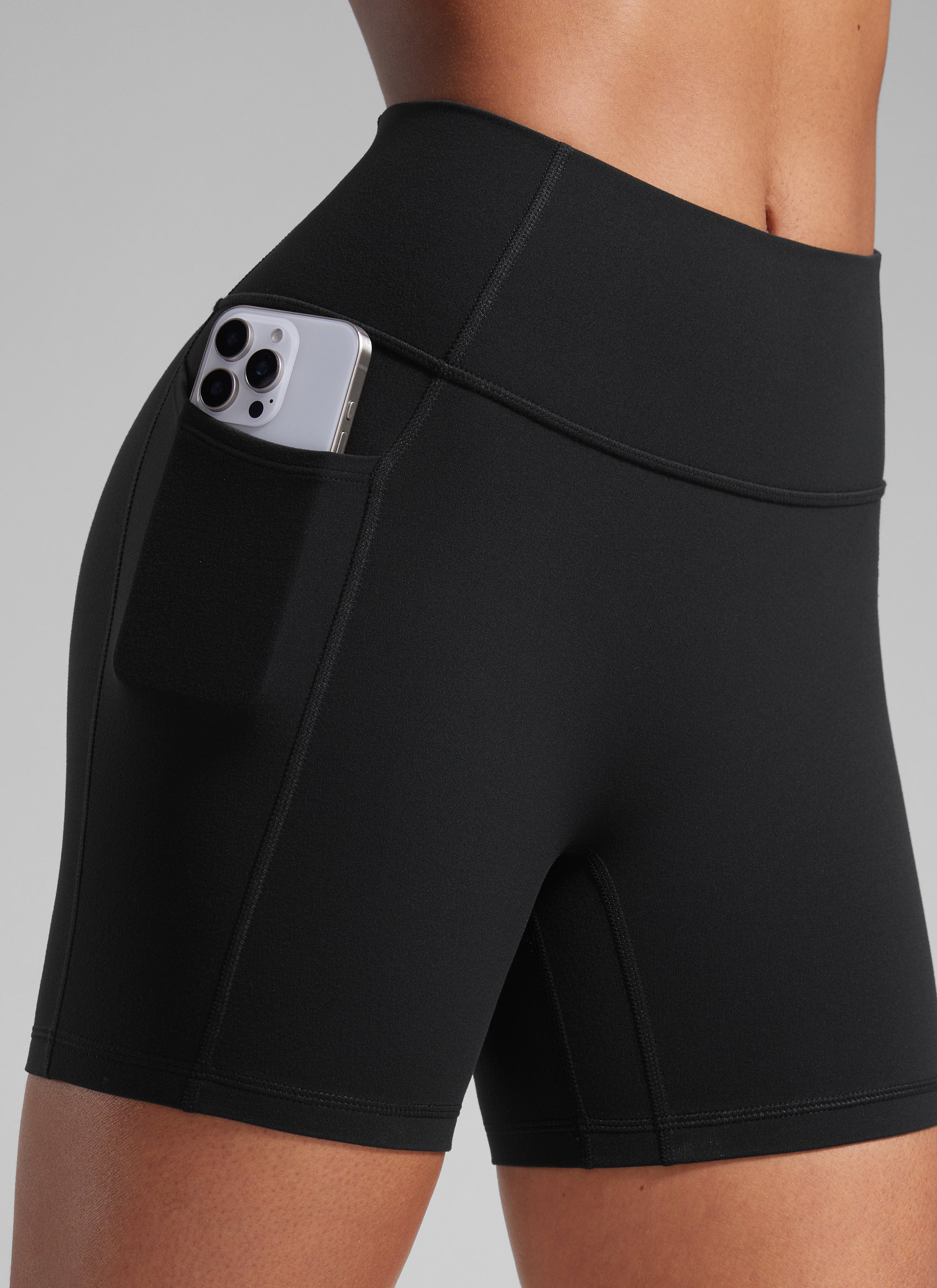CRZ YOGA Butterlift Pambabaeng Slunch Butt No Front Seam Pocket Biker Shorts 5'' Itim