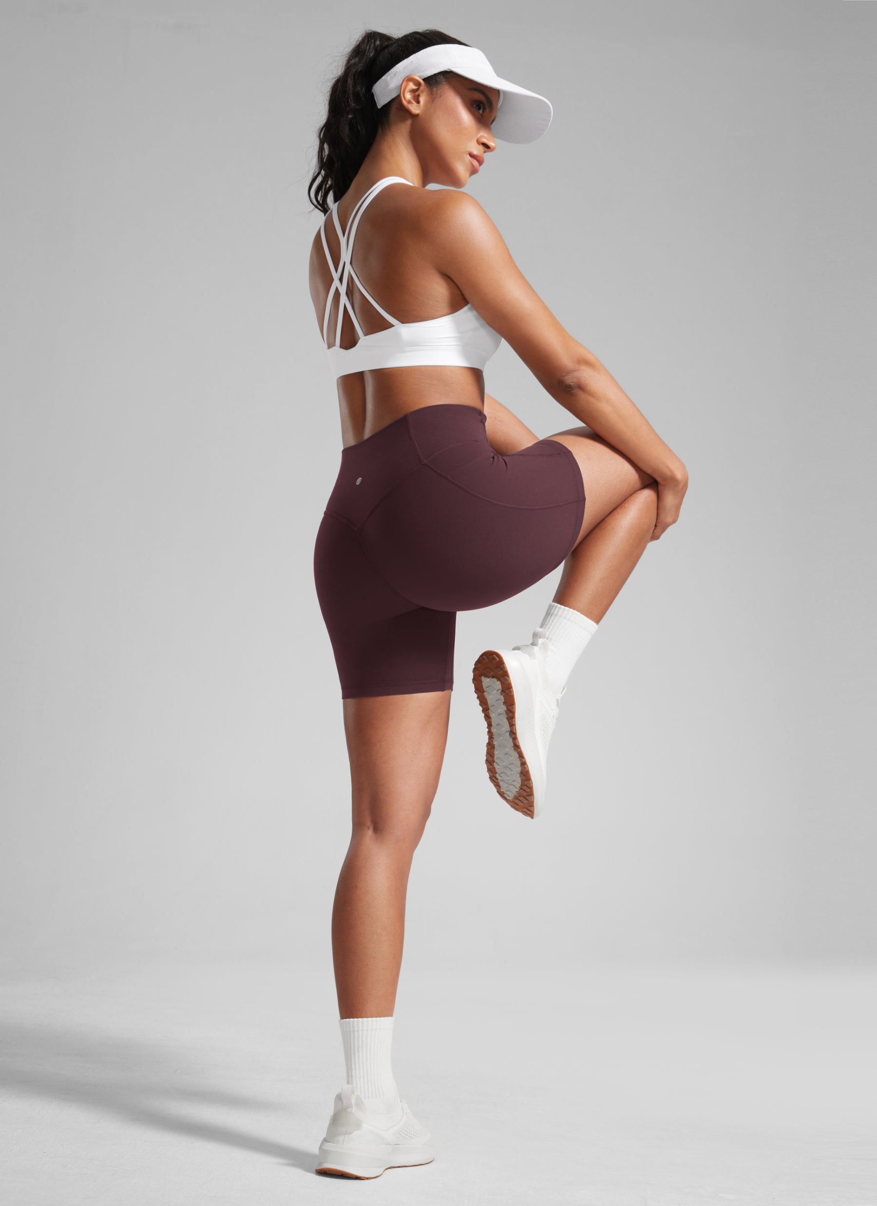 CRZ YOGA Butterlift Pambabaeng Slunch Butt No Front Seam Pocket Biker Shorts 5'' Hinog na Plum
