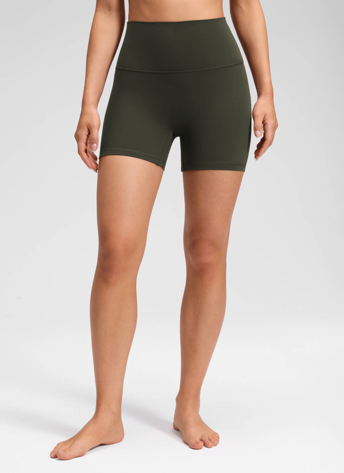 CRZ YOGA Pambabae Butterluxe Yoga High Rise No Front Seam Shorts 4'' Olive Green