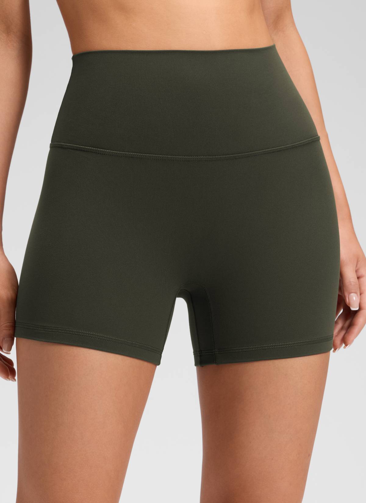 CRZ YOGA Pambabae Butterluxe Yoga High Rise No Front Seam Shorts 4'' Olive Green