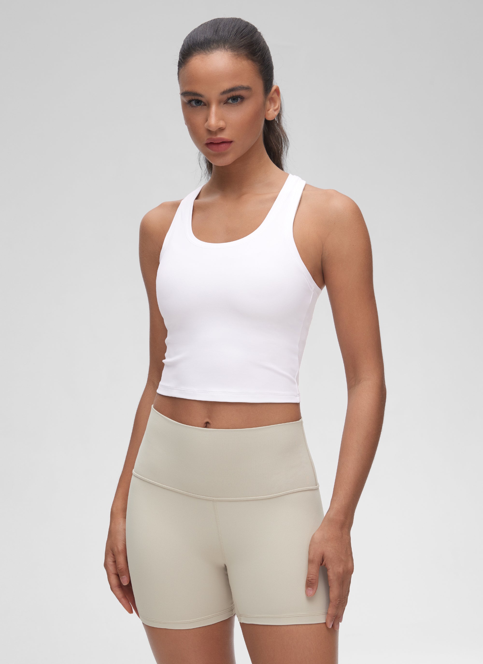 CRZ YOGA Pambabae Butterluxe Scoop Neck Racerback Cropped Lounge Yoga Tank White