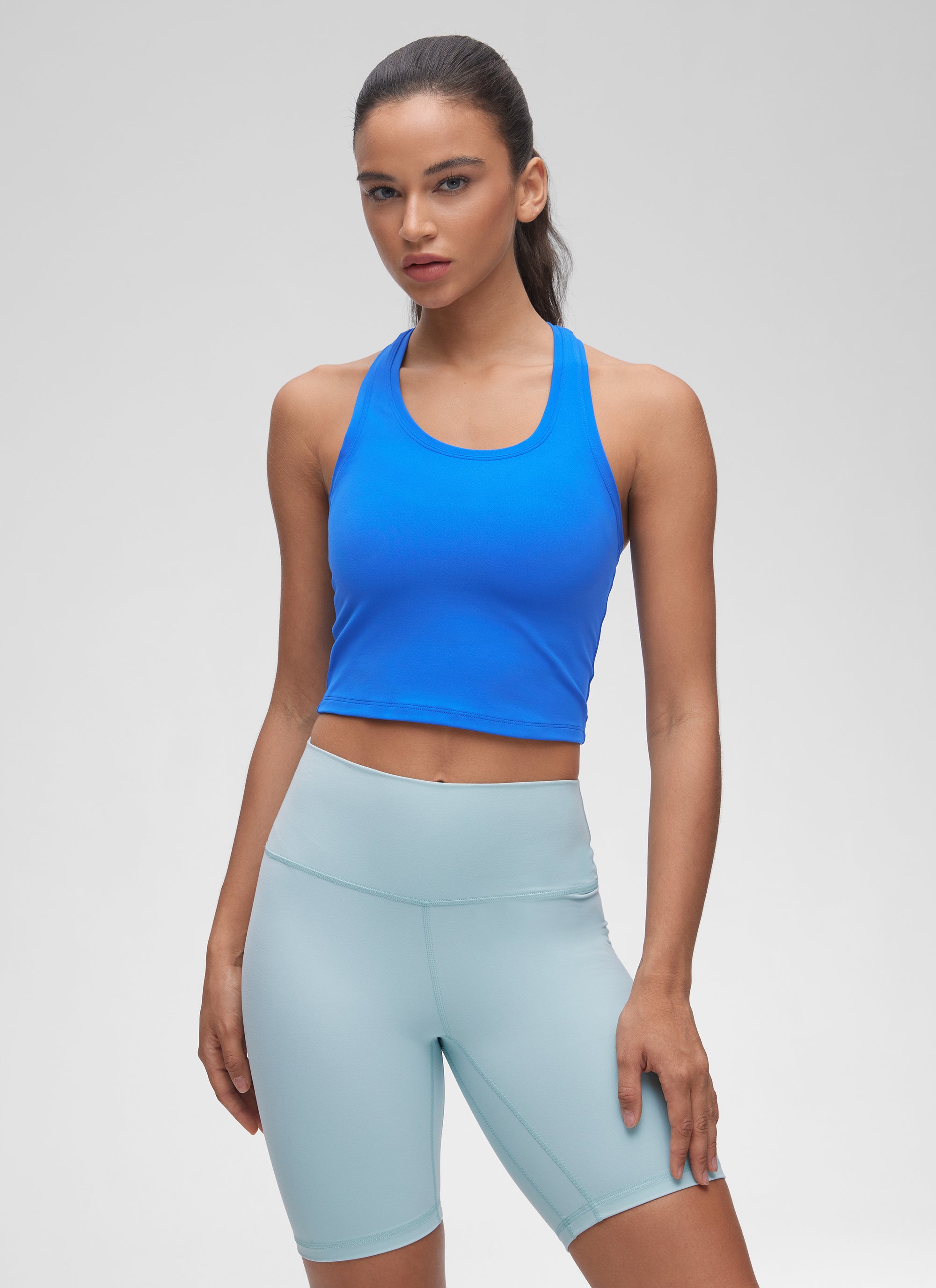 CRZ YOGA Pambabae Butterluxe Scoop Neck Racerback Cropped Lounge Yoga Tank Sparkle Blue