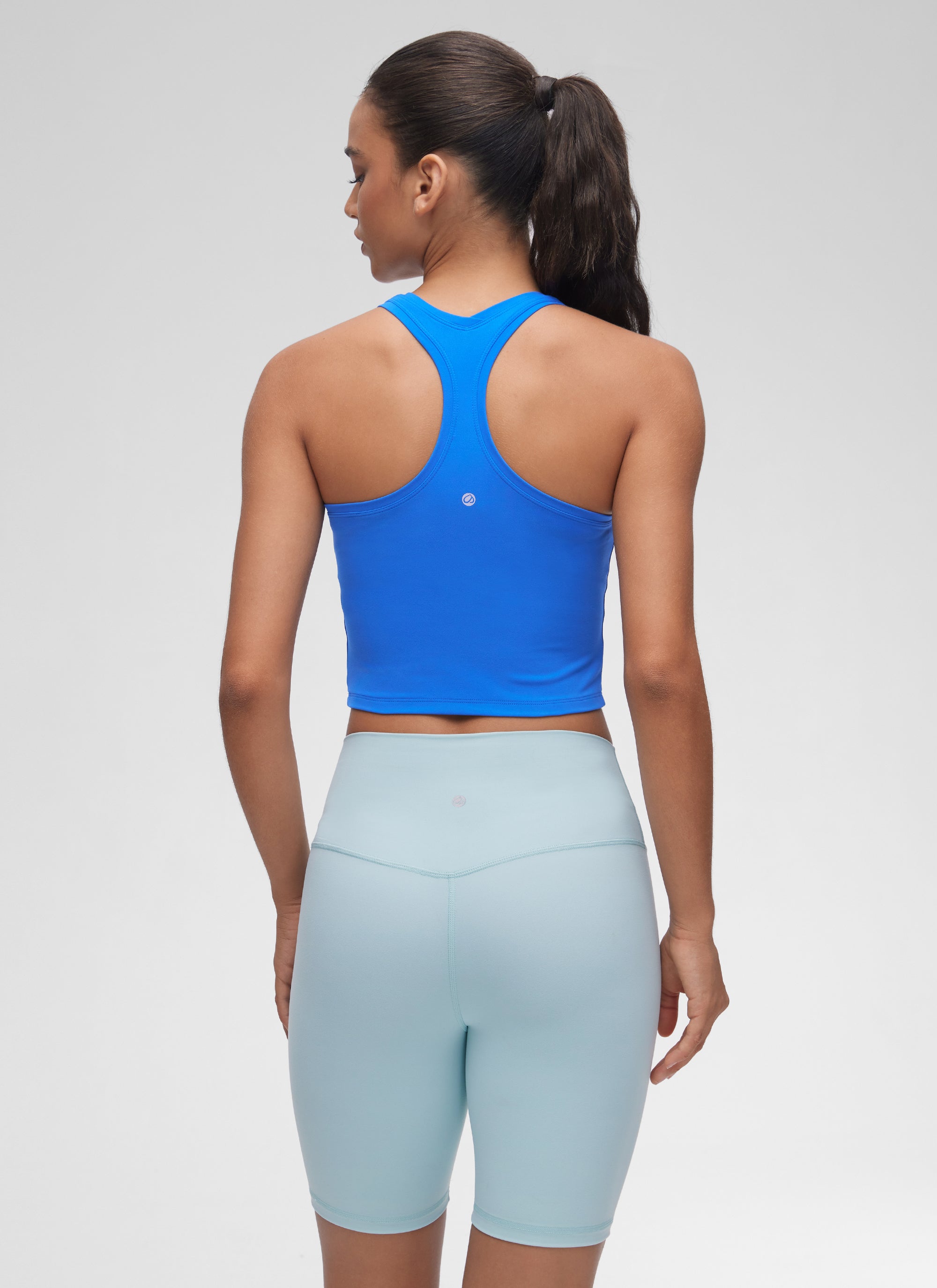 CRZ YOGA Pambabae Butterluxe Scoop Neck Racerback Cropped Lounge Yoga Tank Sparkle Blue