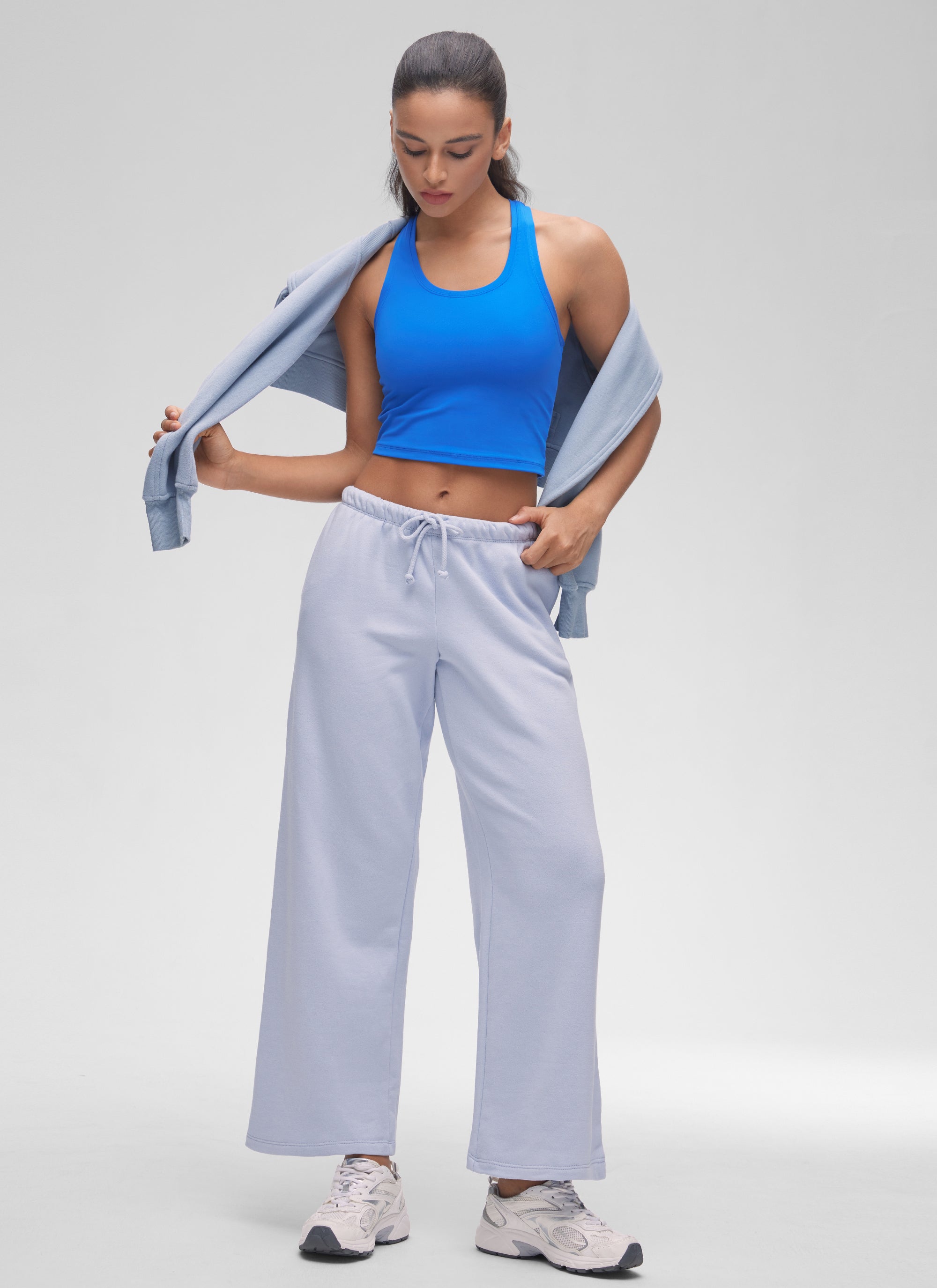 CRZ YOGA Pambabae Butterluxe Scoop Neck Racerback Cropped Lounge Yoga Tank Sparkle Blue