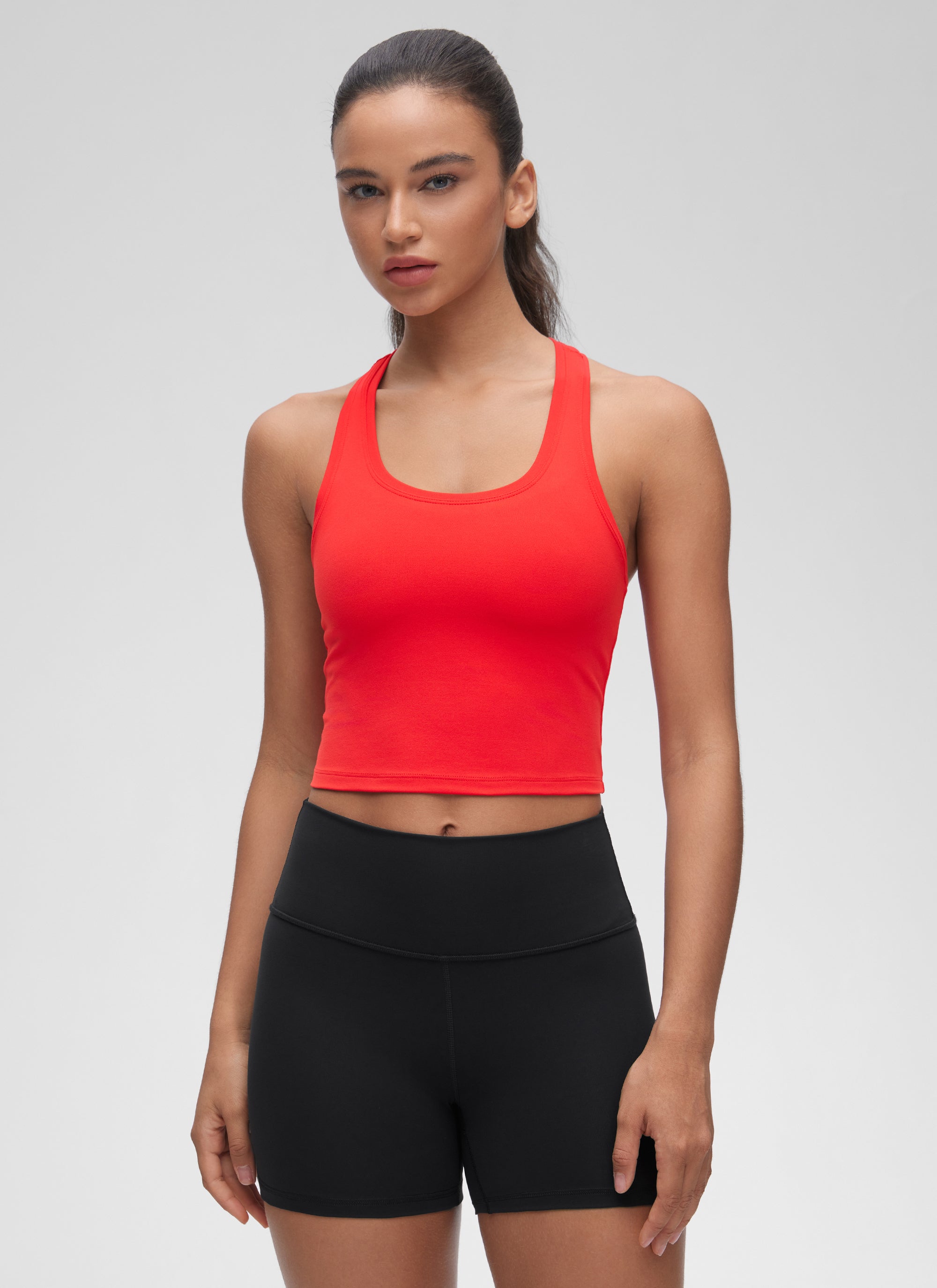 CRZ YOGA Pambabae Butterluxe Scoop Neck Racerback Cropped Lounge Yoga Tank Deep Red