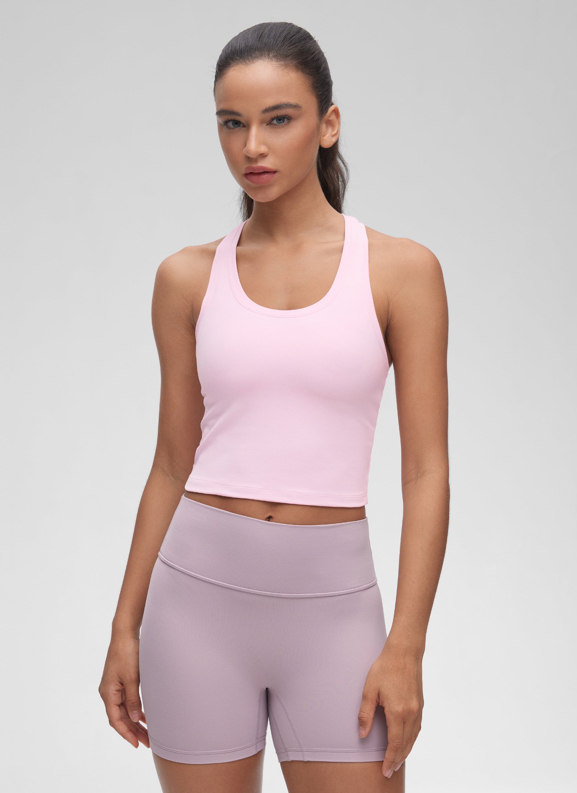 CRZ YOGA Pambabae Butterluxe Scoop Neck Racerback Cropped Lounge Yoga Tank Pink Peony