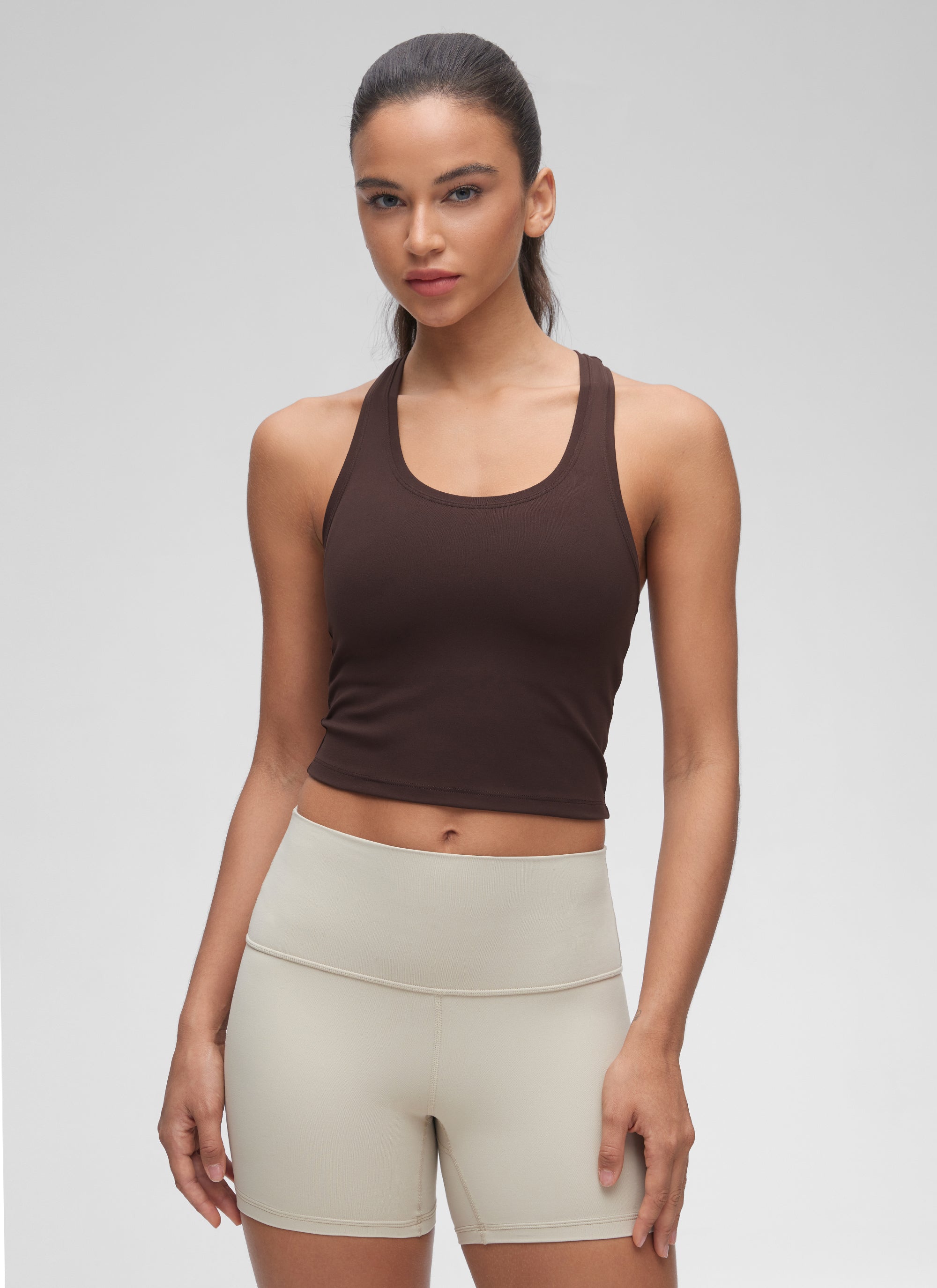 CRZ YOGA Pambabae Butterluxe Scoop Neck Racerback Cropped Lounge Yoga Tank Hot Fudge Brown