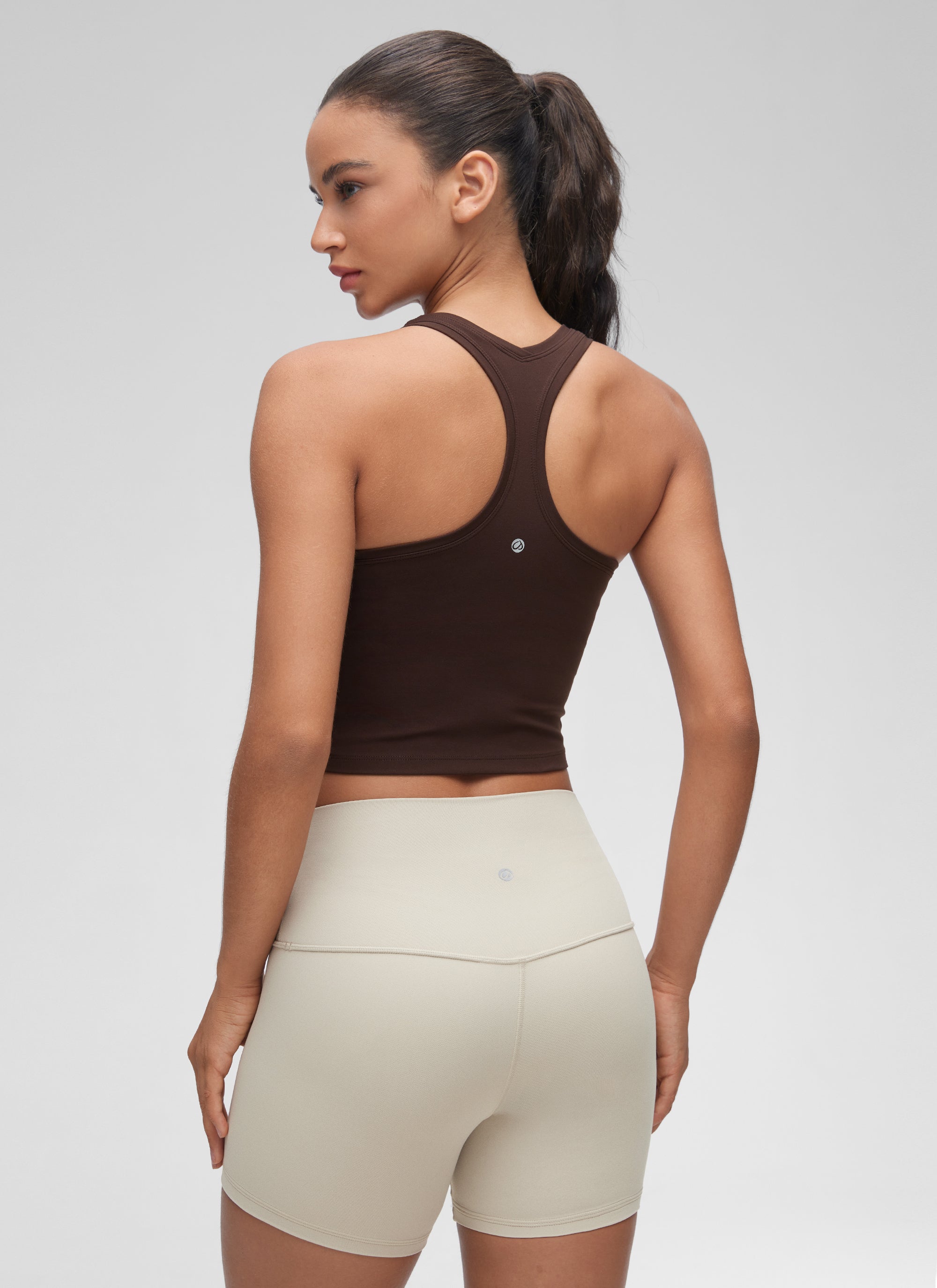 CRZ YOGA Pambabae Butterluxe Scoop Neck Racerback Cropped Lounge Yoga Tank Hot Fudge Brown