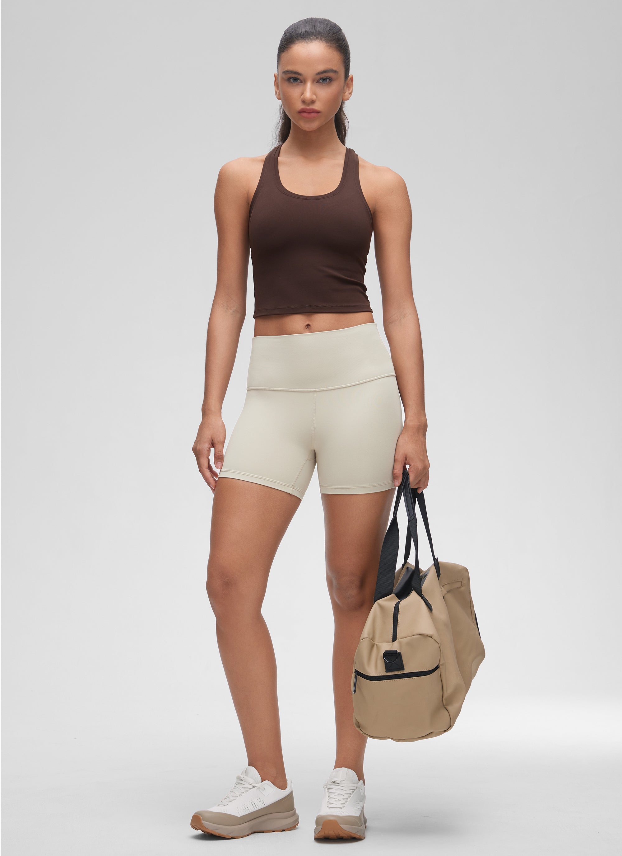 CRZ YOGA Pambabae Butterluxe Scoop Neck Racerback Cropped Lounge Yoga Tank Hot Fudge Brown
