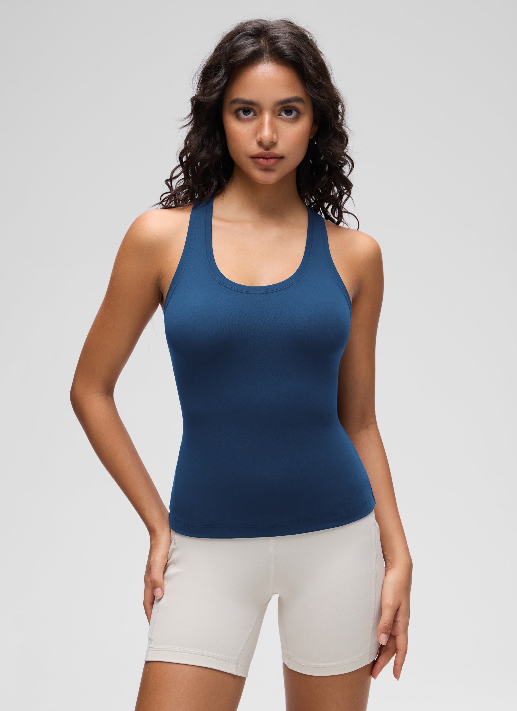 CRZ YOGA Pambabaeng Yoga Masikip na Kasuotan Butterluxe Crewneck Tank Top Racerback French Navy
