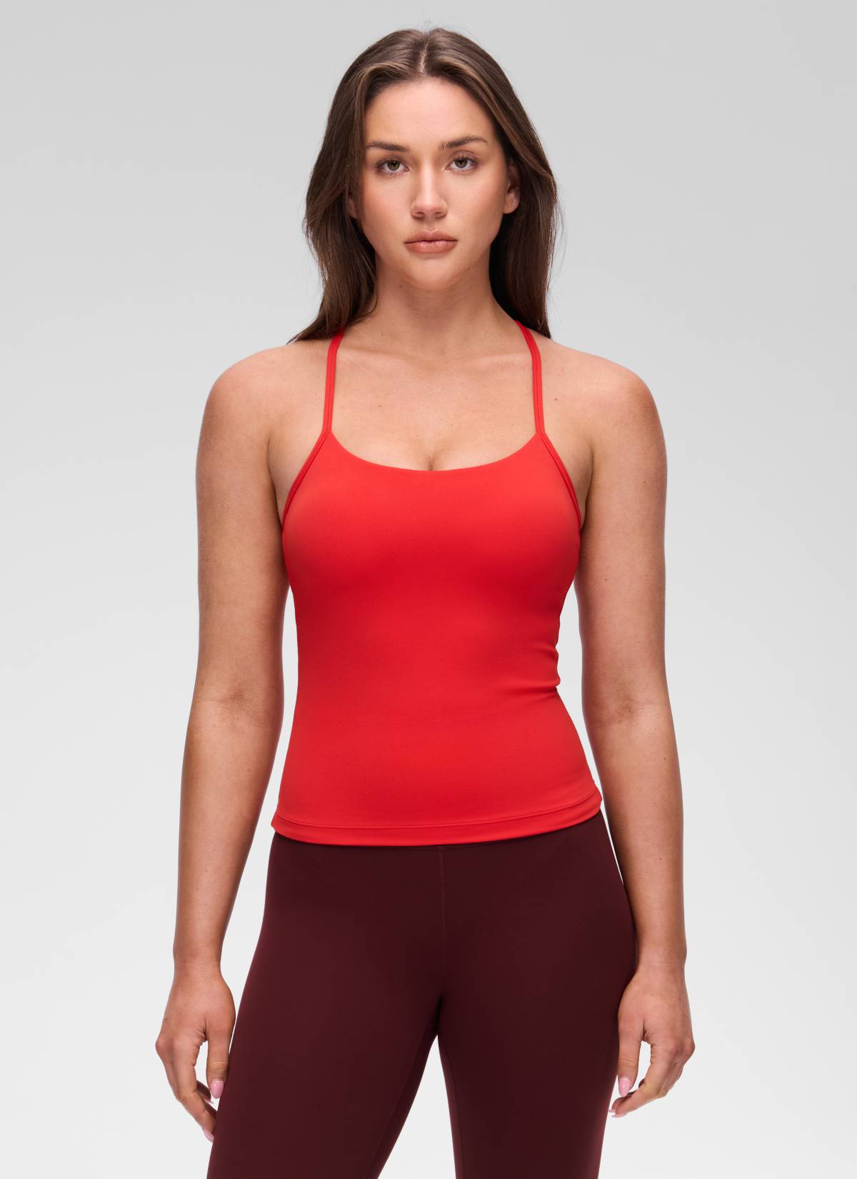 CRZ YOGA Women's Yoga Slim Fit Butterluxe Built-in Bra Tank Y Back Deep Red
