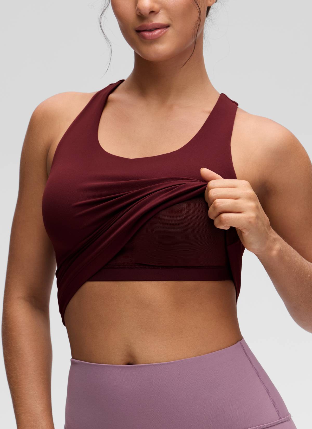 CRZ YOGA Women's Yoga Tight Fit Tops Butterluxe Built-in Bra Tank Red Merlot