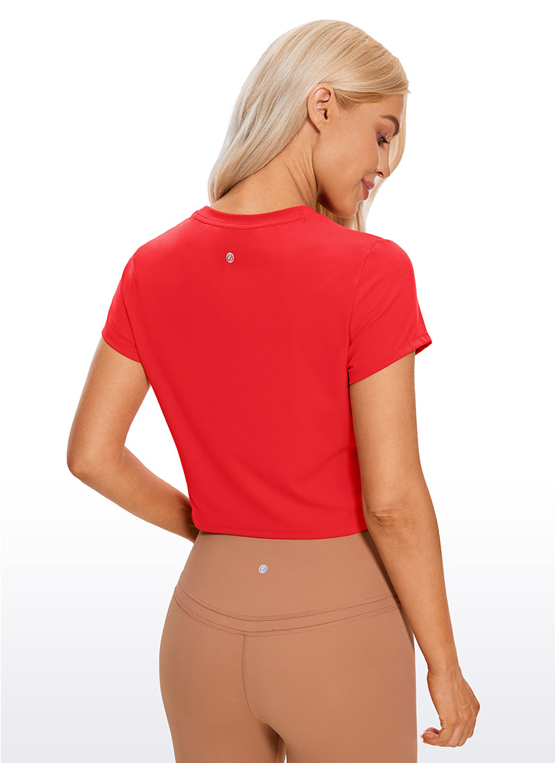 CRZ YOGA Women's Yoga Classic Fit Top Butterluxe Cropped Short Sleeves Deep Red