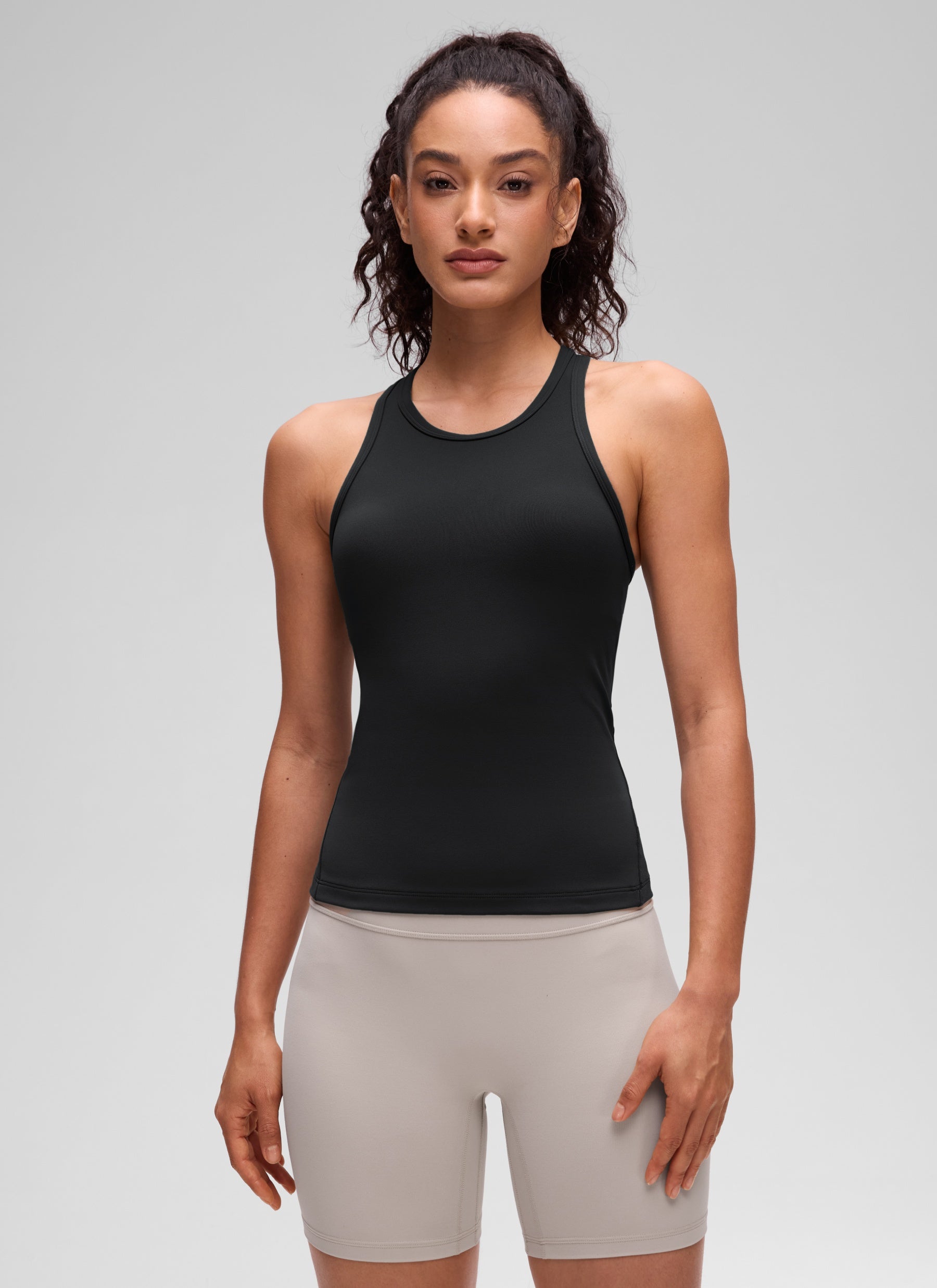 CRZ YOGA Pambabaeng Yoga Tight Fit Tops Butterluxe Tank Top na Mataas ang Neck na Itim