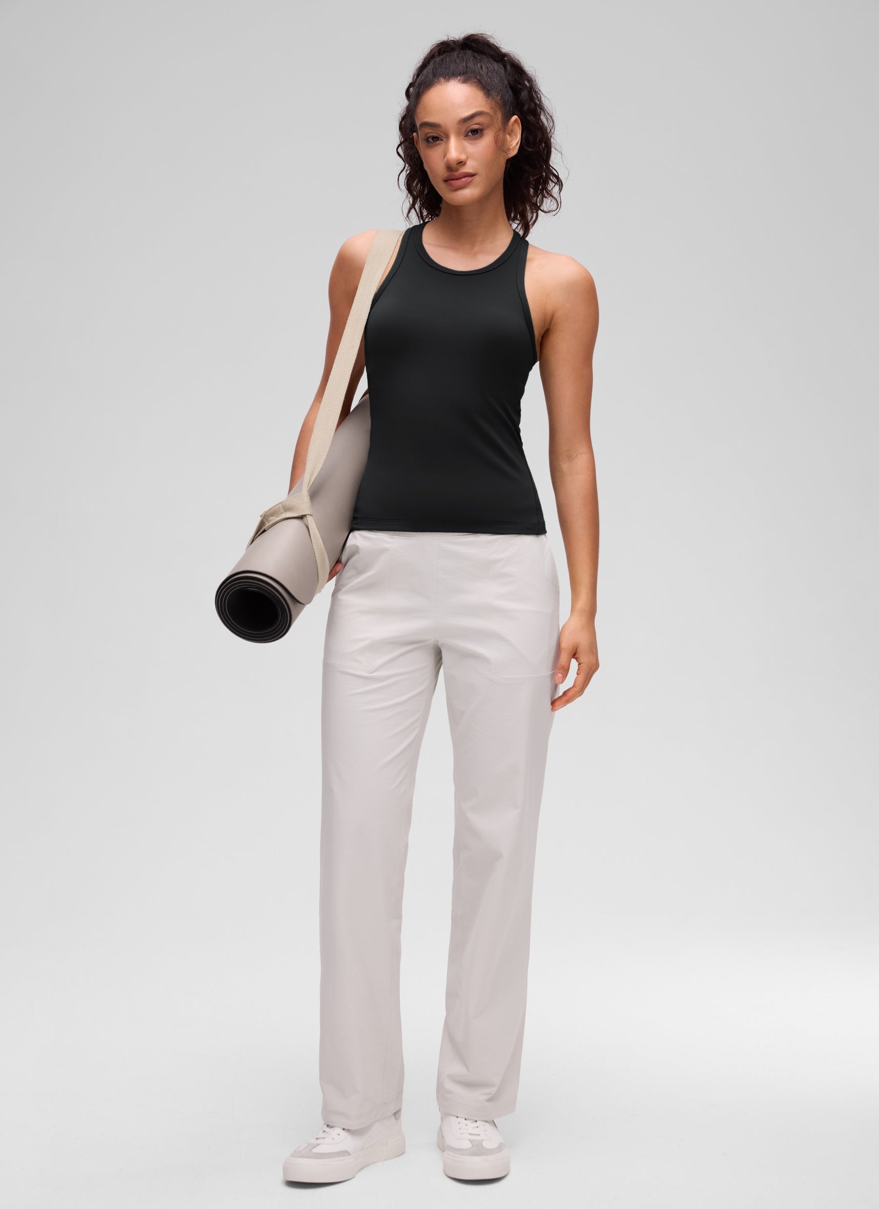 CRZ YOGA Pambabaeng Yoga Tight Fit Tops Butterluxe Tank Top na Mataas ang Neck na Itim