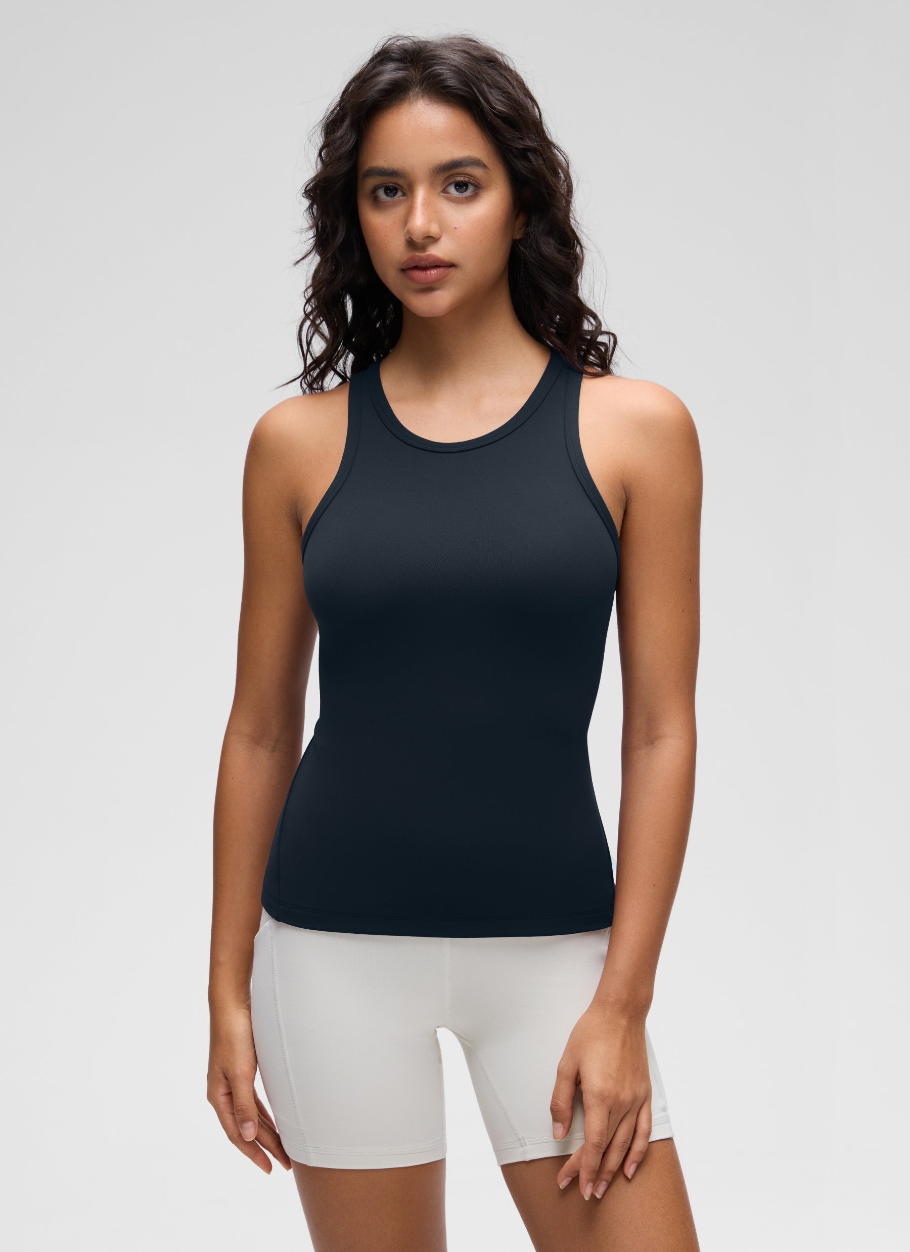 CRZ YOGA Pambabaeng Yoga Tight Fit Tops Butterluxe Tank Top na Mataas ang Neck na Tunay na Asul