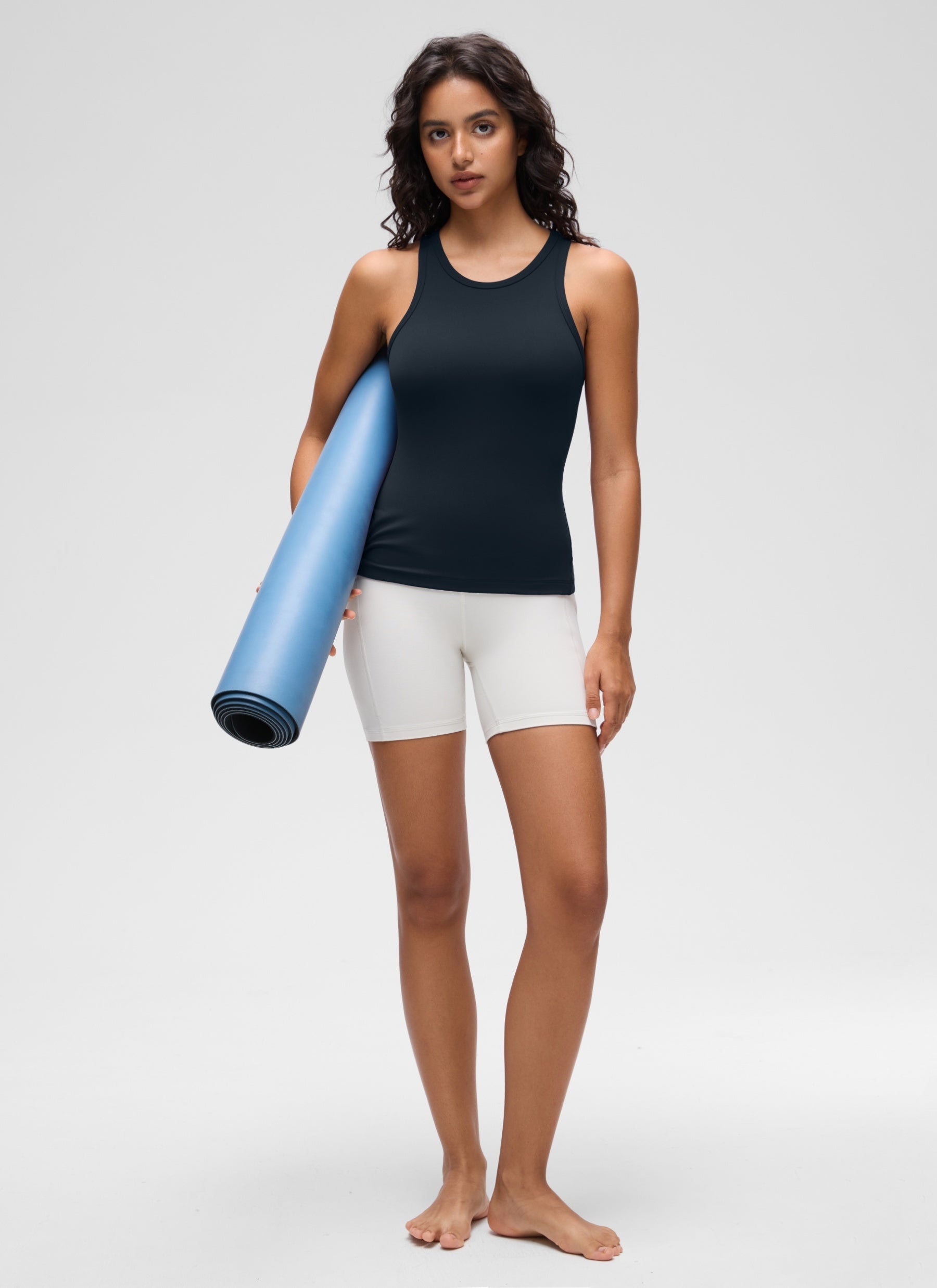 CRZ YOGA Pambabaeng Yoga Tight Fit Tops Butterluxe Tank Top na Mataas ang Neck na Tunay na Asul