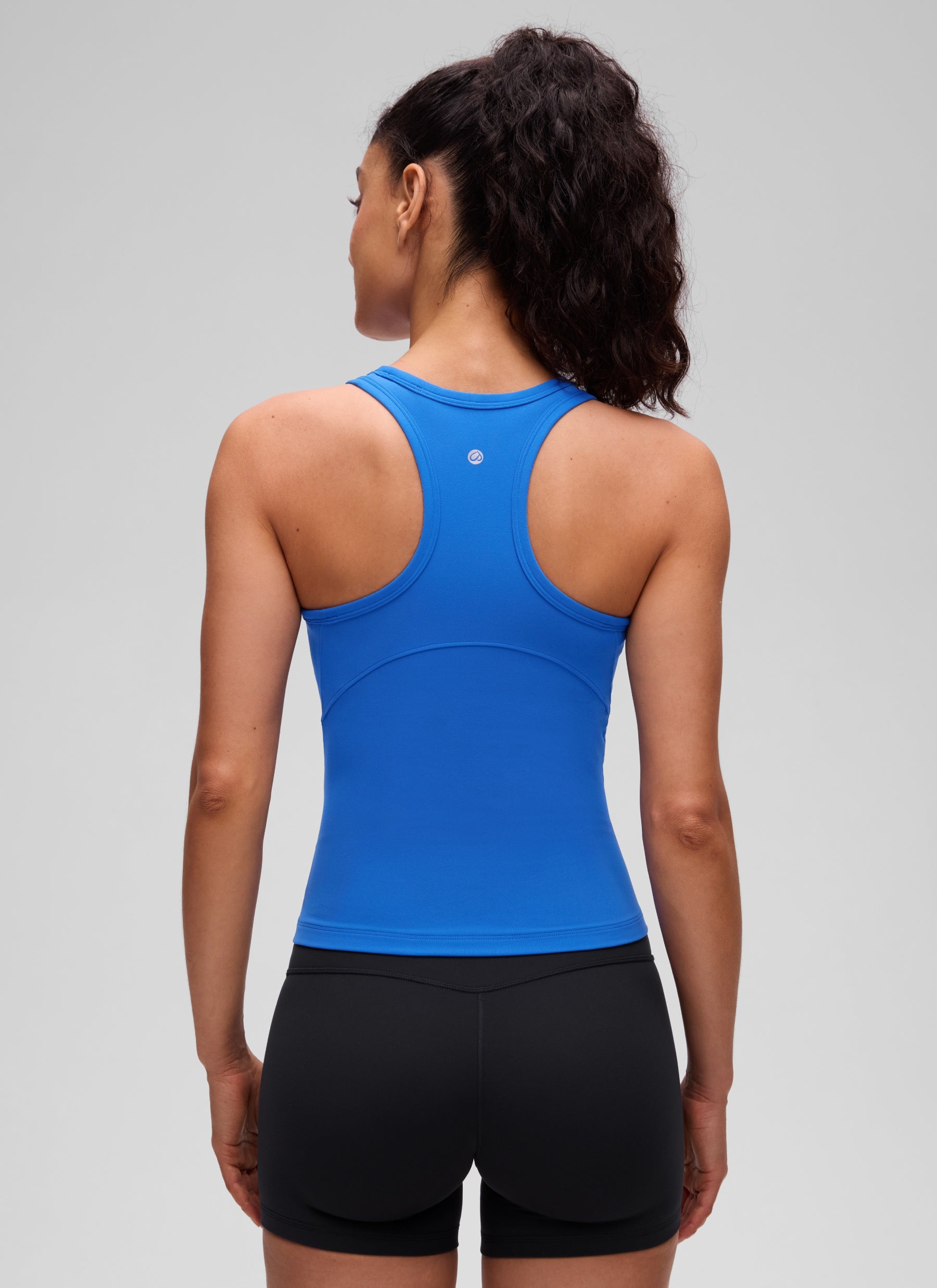CRZ YOGA Pambabaeng Yoga Tight Fit Tops Butterluxe Tank Top na Mataas ang Neck na Kumikinang na Asul