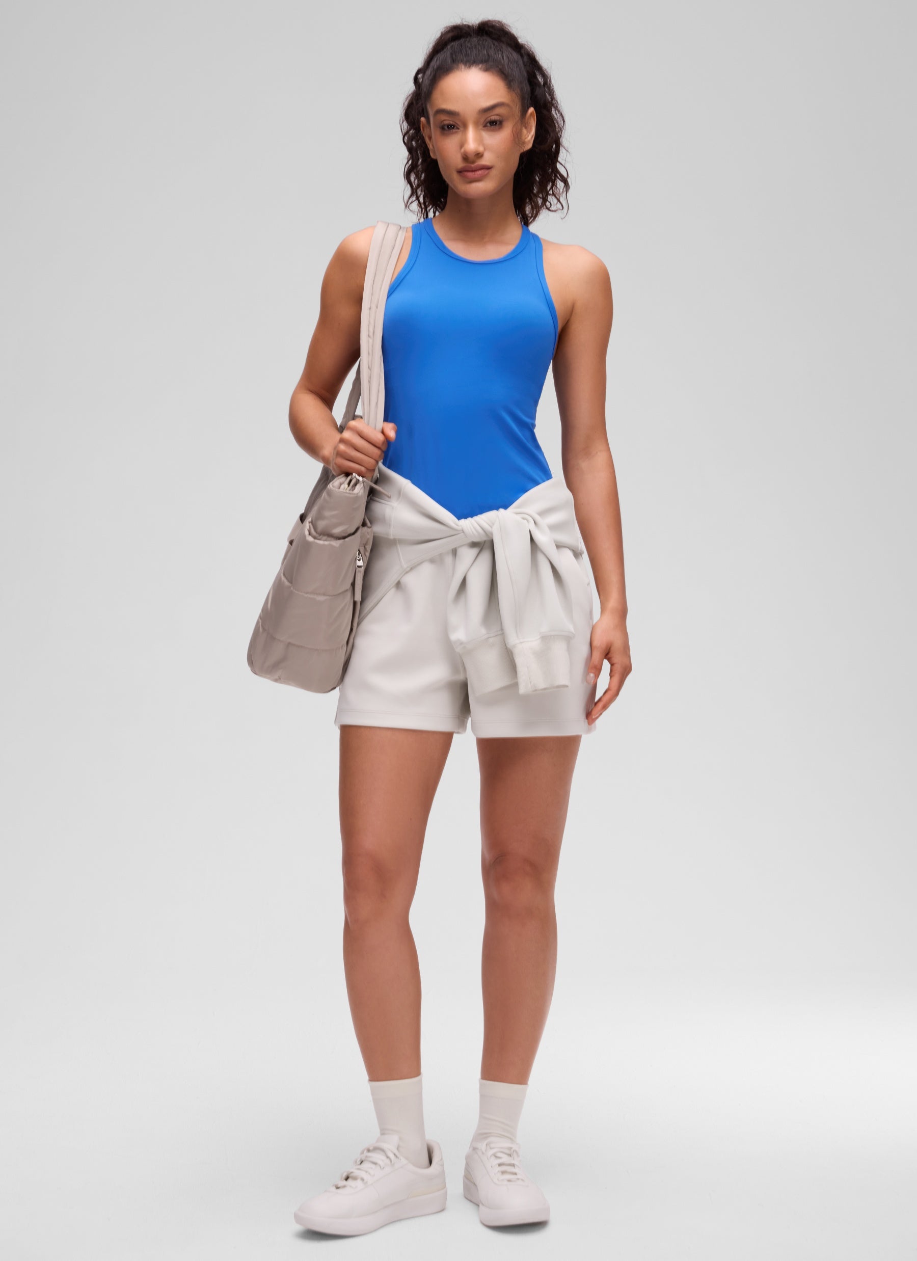 CRZ YOGA Pambabaeng Yoga Tight Fit Tops Butterluxe Tank Top na Mataas ang Neck na Kumikinang na Asul