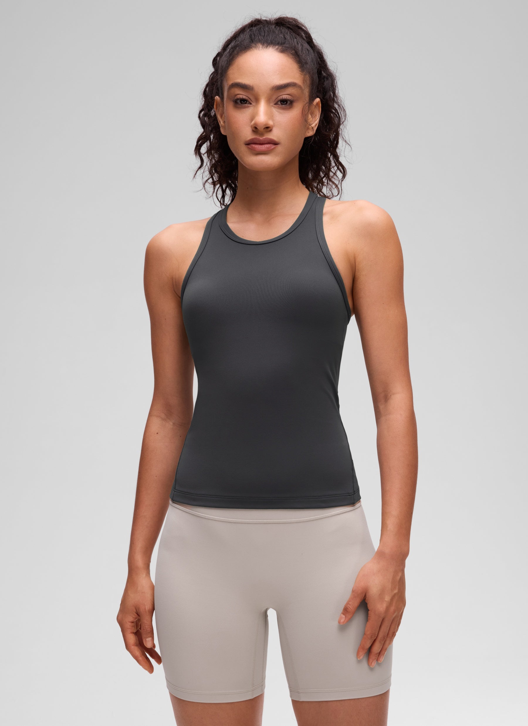 CRZ YOGA Pambabaeng Yoga Tight Fit Tops Butterluxe Tank Top na Mataas ang Neck na Mahiwagang Kulay Abo
