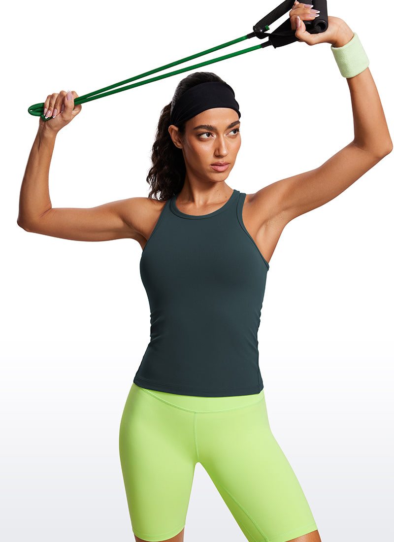 CRZ YOGA Pambabaeng Yoga Tight Fit Tops Butterluxe Tank Top na Mataas ang Neck na Kagubatan na Madilim na Berde