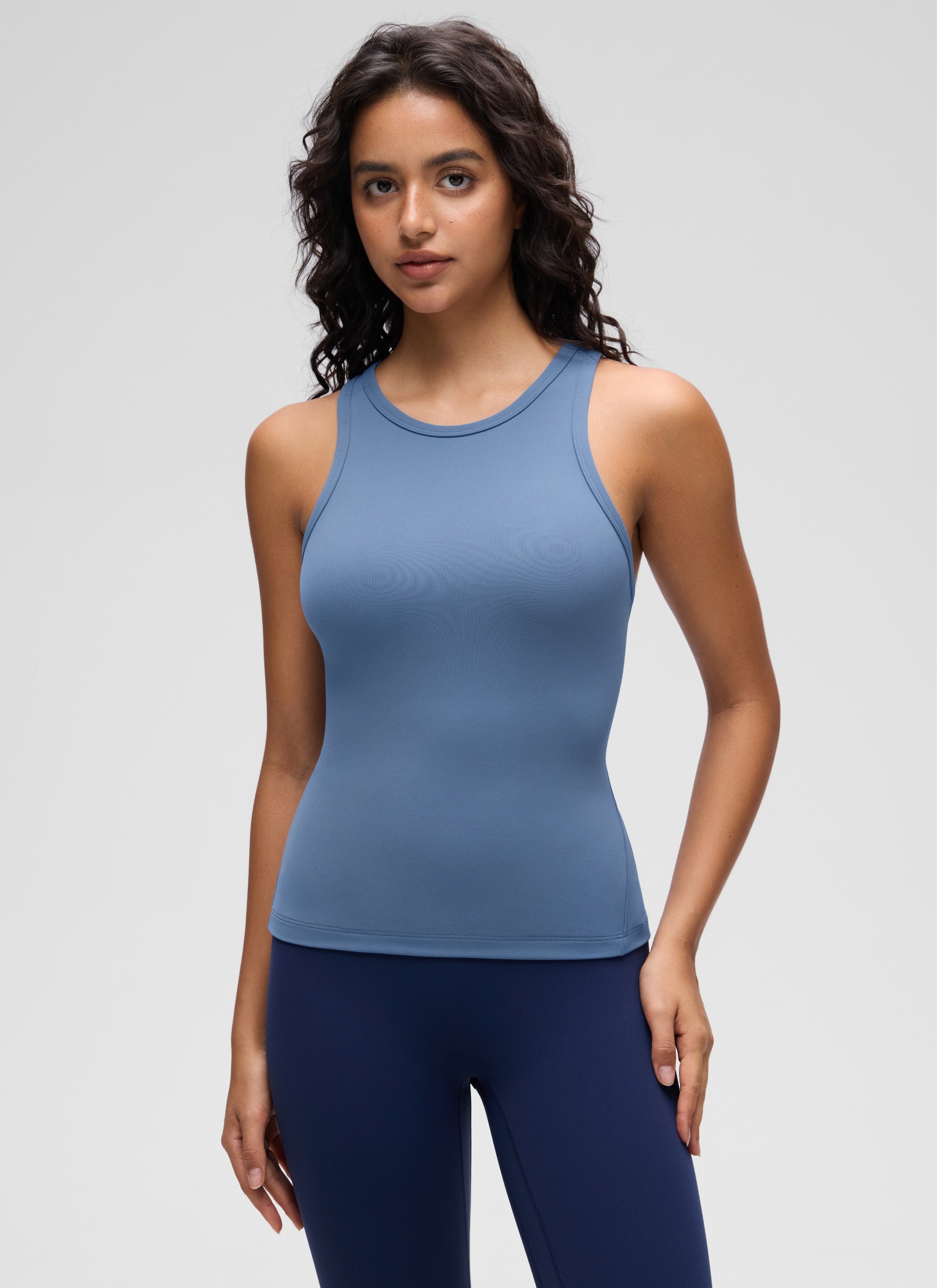 CRZ YOGA Pambabaeng Yoga Tight Fit Tops Butterluxe Tank Top na Mataas ang Neck na Oasis Blue