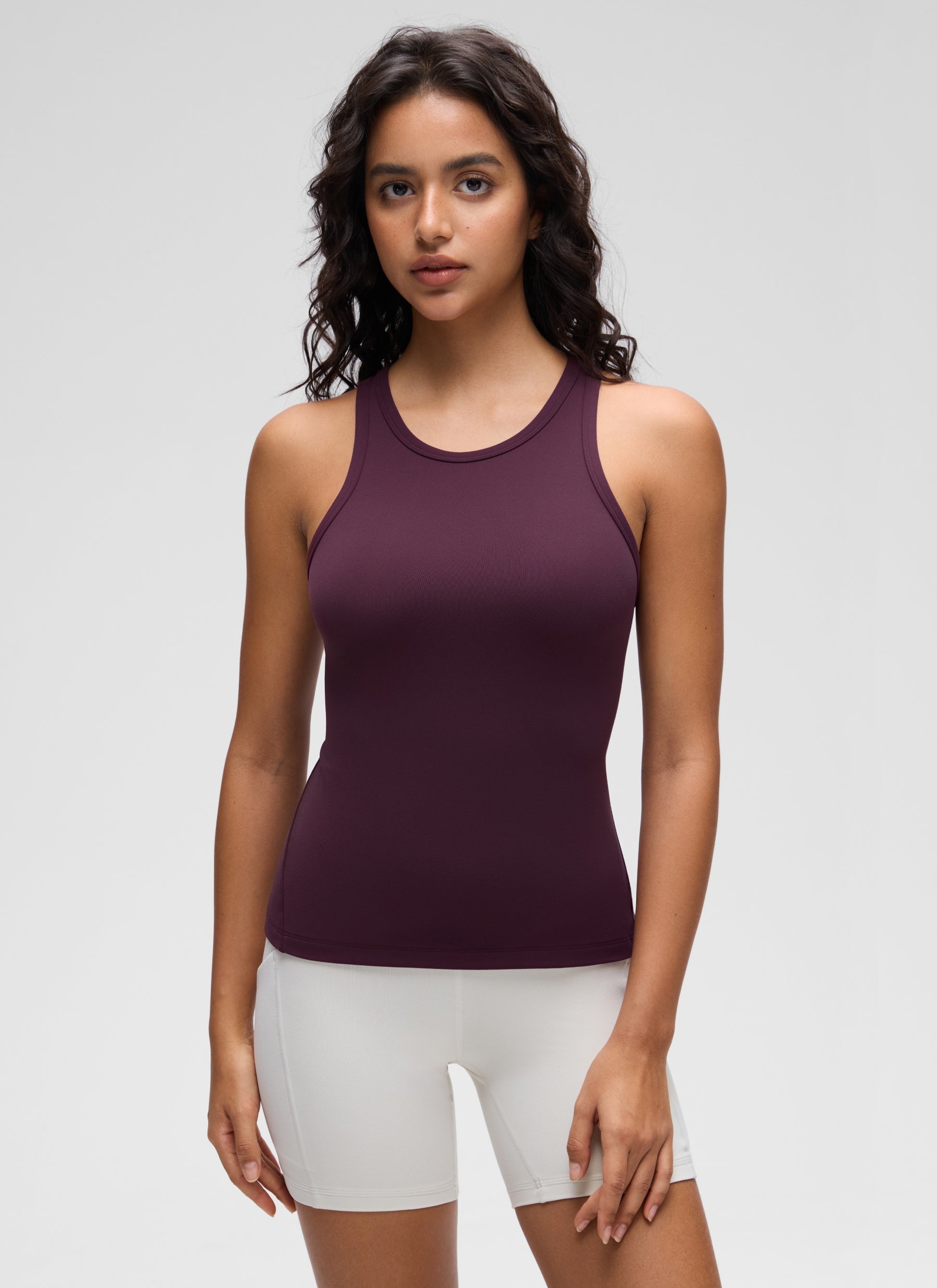 CRZ YOGA Pambabaeng Yoga Tight Fit Tops Butterluxe Tank Top na Mataas ang Neck na Malalim na Lila