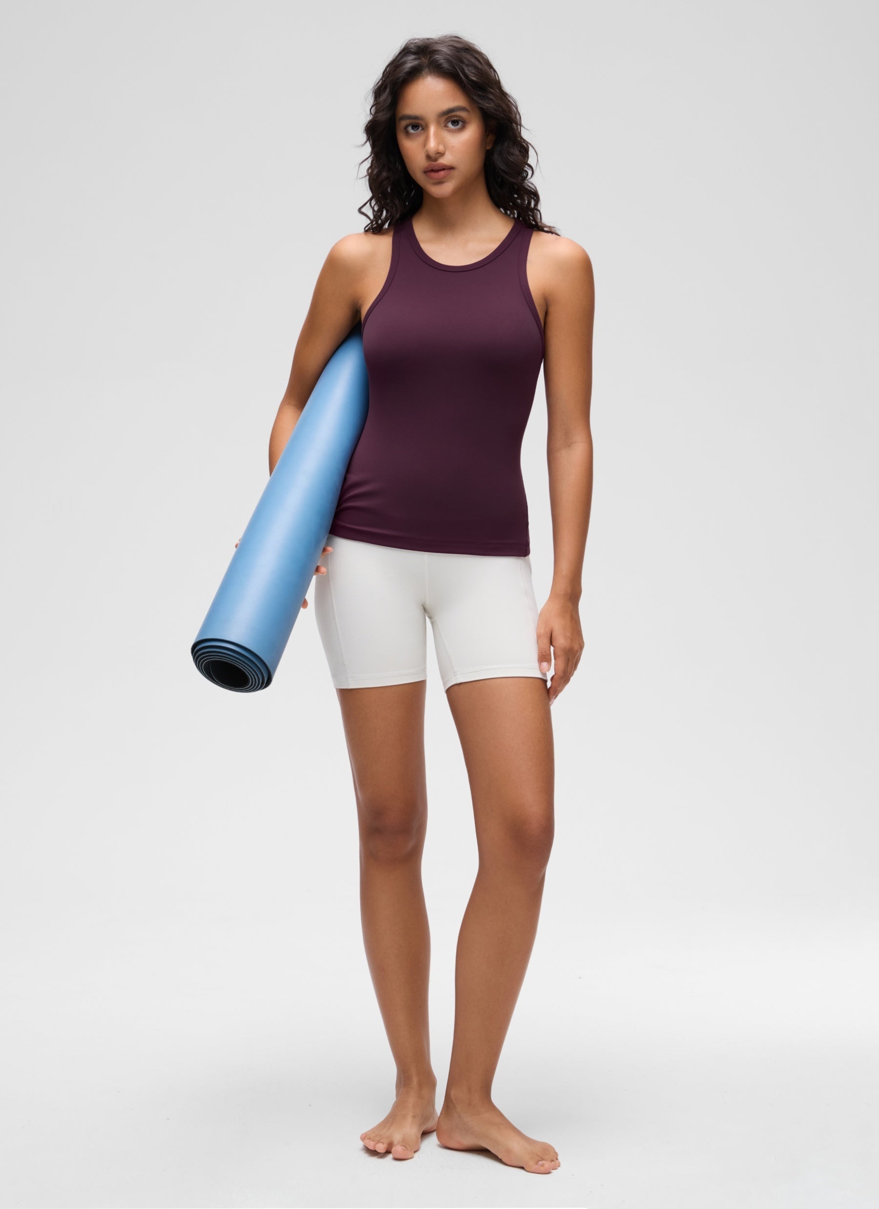 CRZ YOGA Pambabaeng Yoga Tight Fit Tops Butterluxe Tank Top na Mataas ang Neck na Malalim na Lila