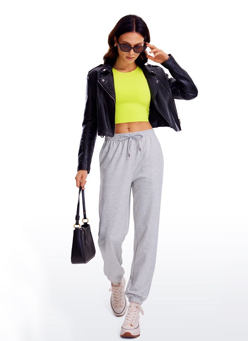 CRZ YOGA Pambabaeng Yoga Tight Fit ButterluxeTank Tops Racerback Cropped Neon Yellow