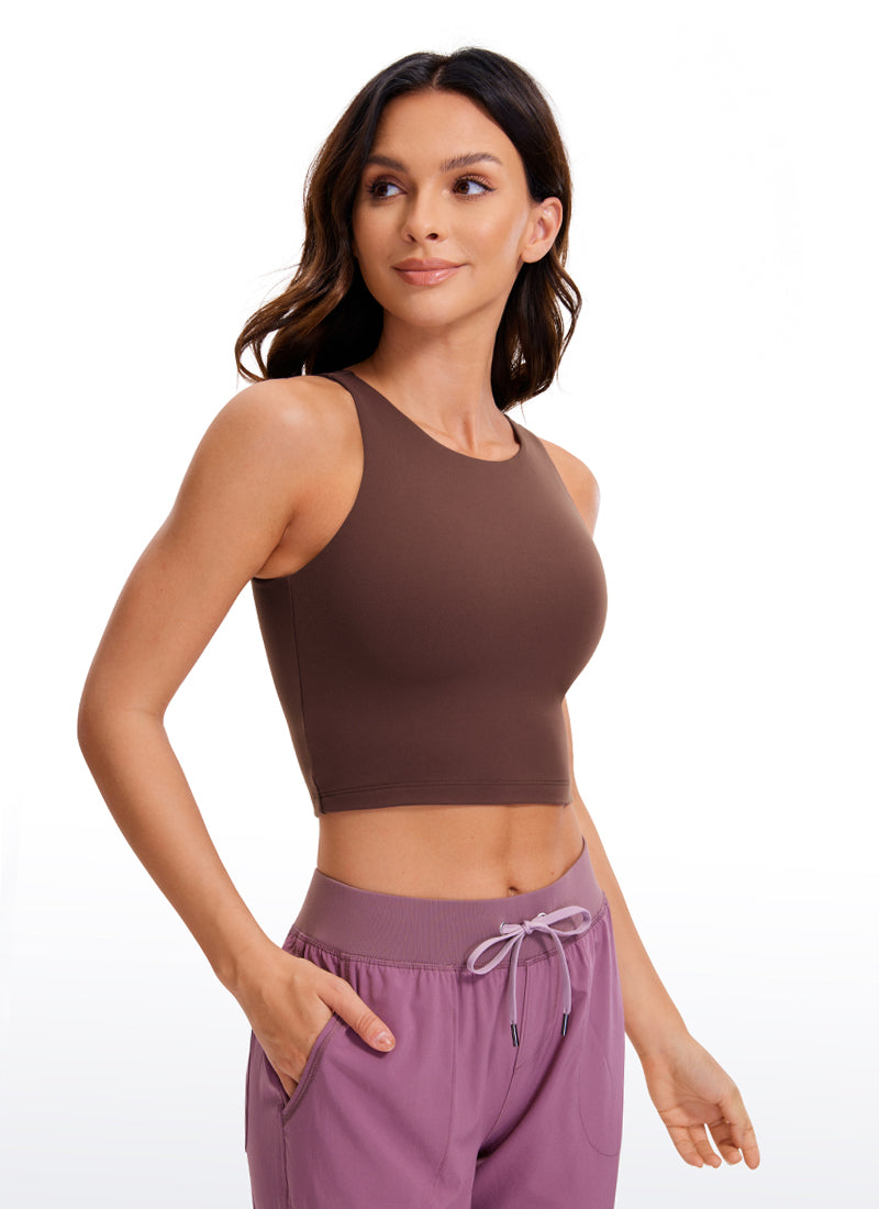 CRZ YOGA Pambabaeng Yoga Tight Fit ButterluxeTank Tops Racerback Cropped Taupe