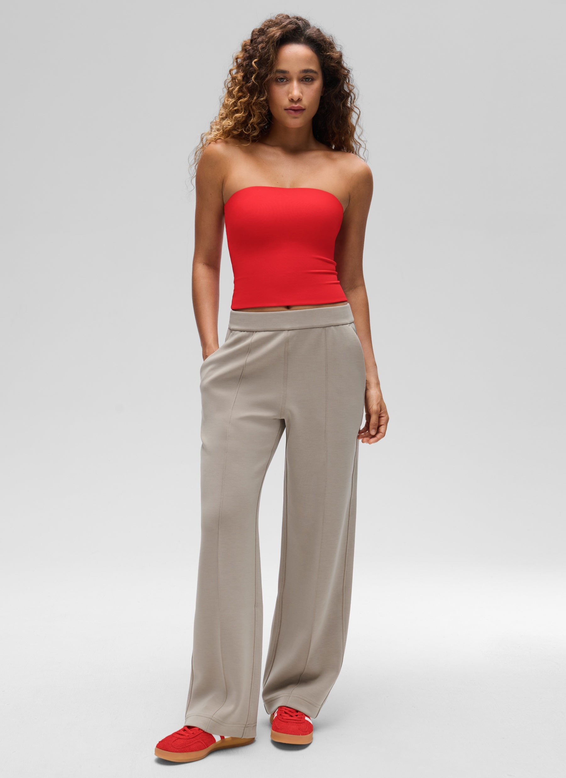 CRZ YOGA Women's Casual Butterluxe Tight Fit Strapless Tops Deep Red