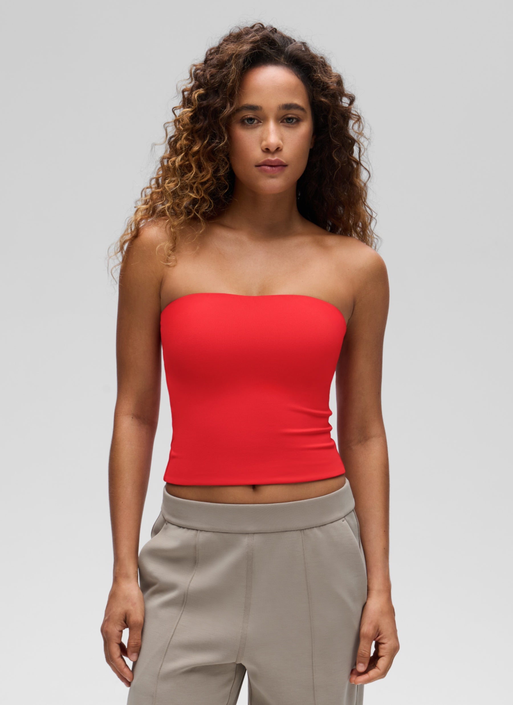 CRZ YOGA Women's Casual Butterluxe Tight Fit Strapless Tops Deep Red