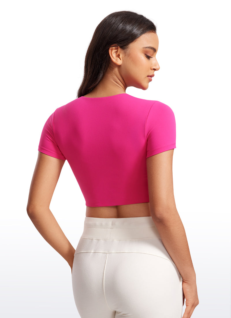 CRZ YOGA Women's Yoga Tight Fit Butterluxe Cropped Short Sleeves Granita Pink