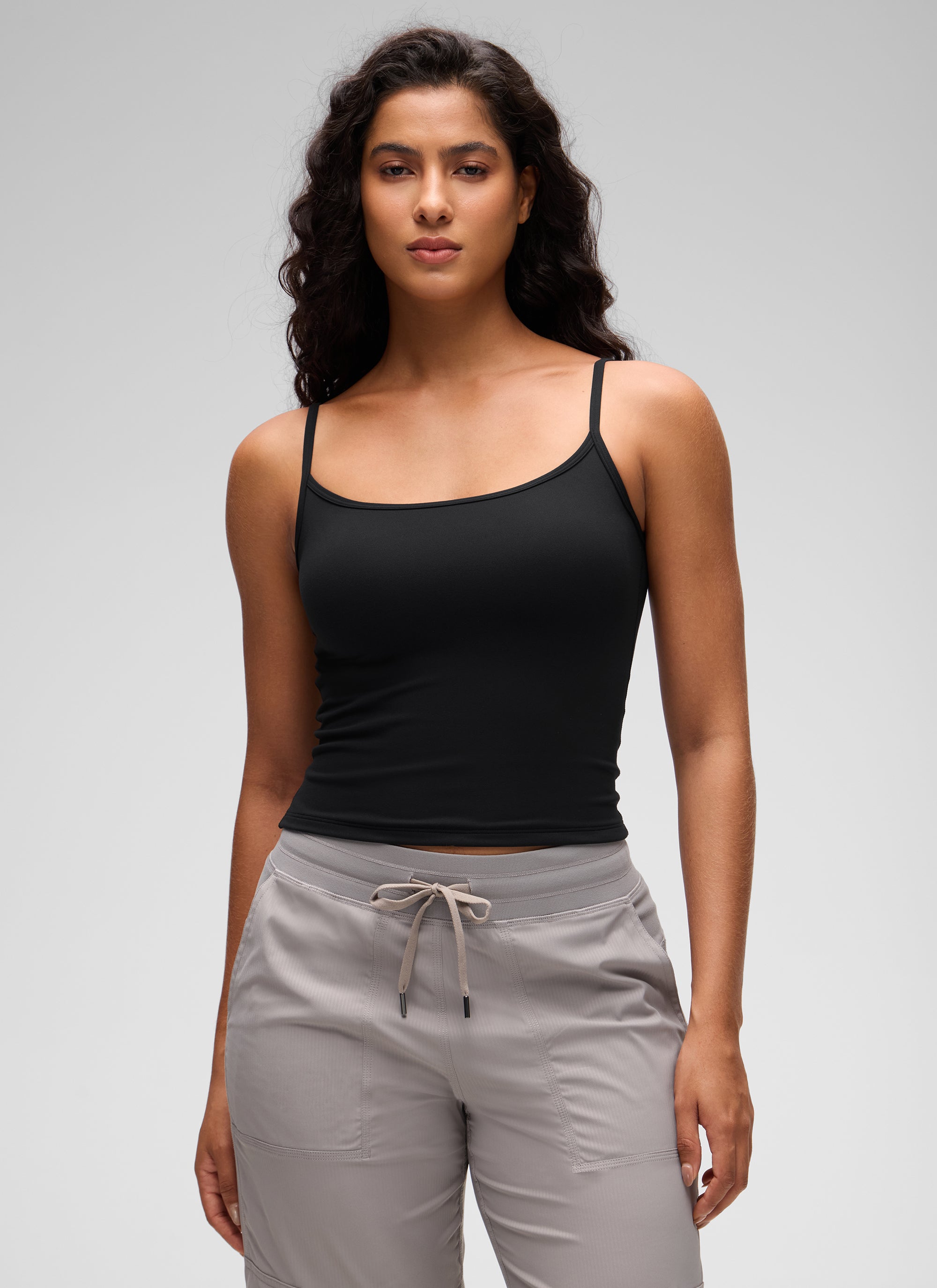 CRZ YOGA Pambabae Butterluxe Casual Scoop Neck U Back Double Lined Tank Black