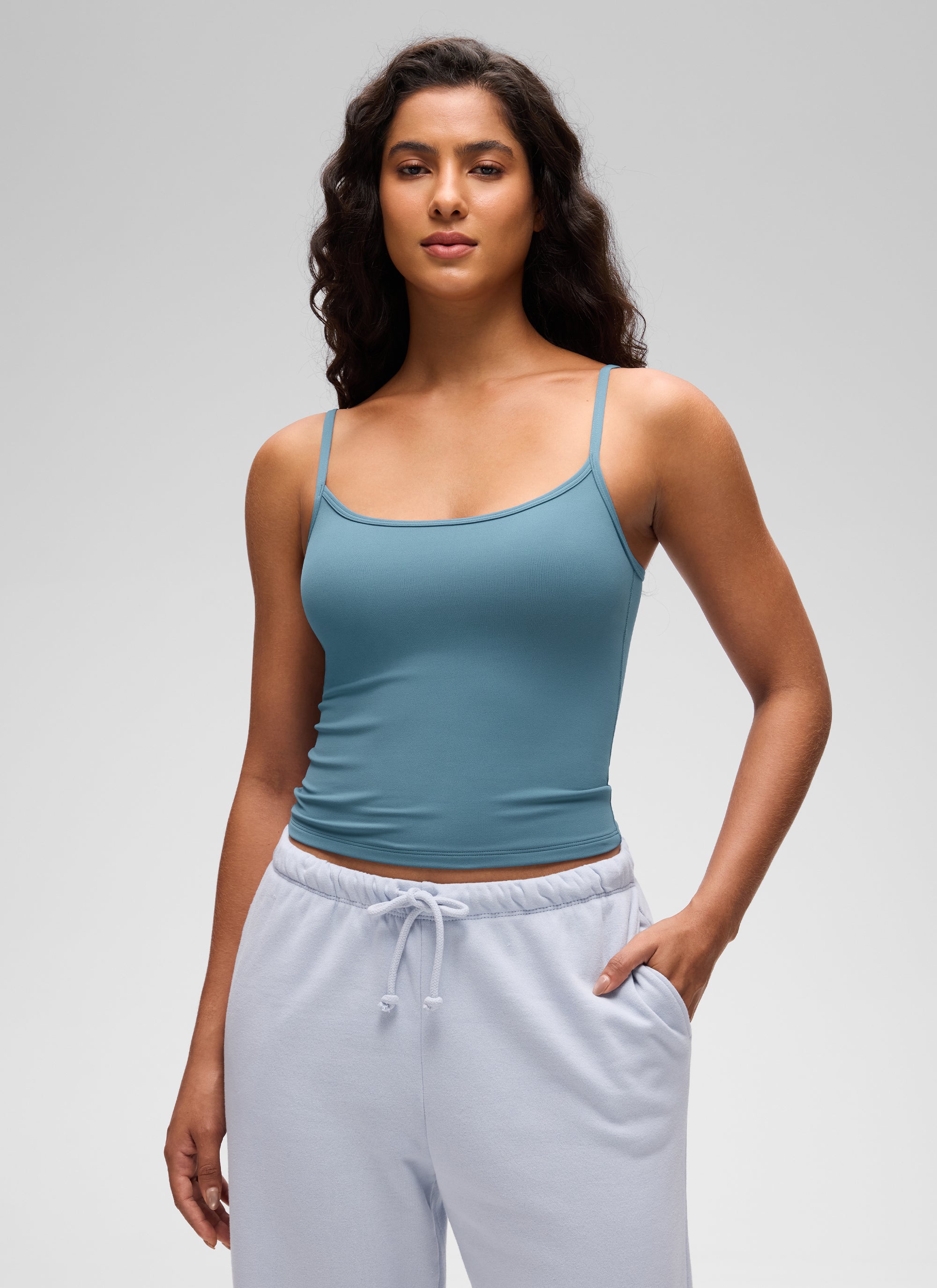 CRZ YOGA Pambabae Butterluxe Kaswal na Scoop Neck U Back na May Dobleng Linya ng Tank na Asul at Abo