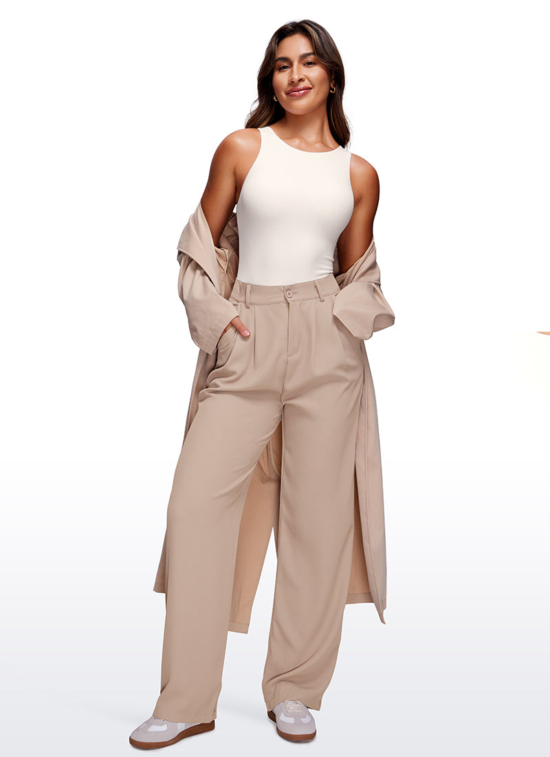 CRZ YOGA Pambabaeng Yoga Tight Fit High Neck Racerback Bodysuits na Puting Aprikot