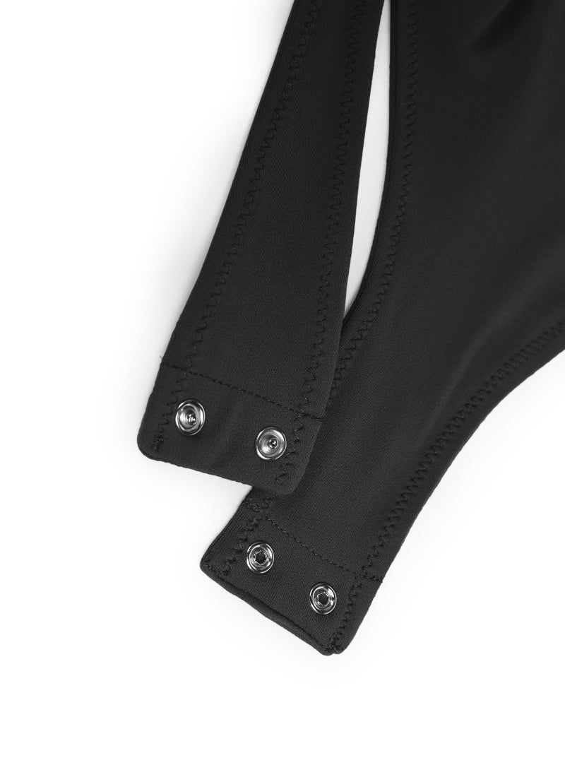 CRZ YOGA Pambabaeng Yoga Masikip ang Pagkakaakma Scoop Neck Maikling Manggas Bodysuit Black
