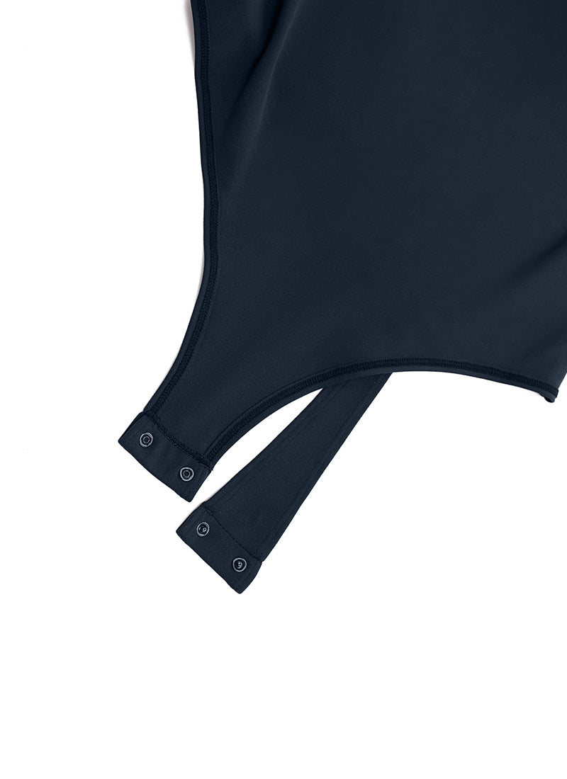 CRZ YOGA Pambabaeng Yoga Masikip ang Pagkakaakma Scoop Neck Maikling Manggas Bodysuit Twilight Blue