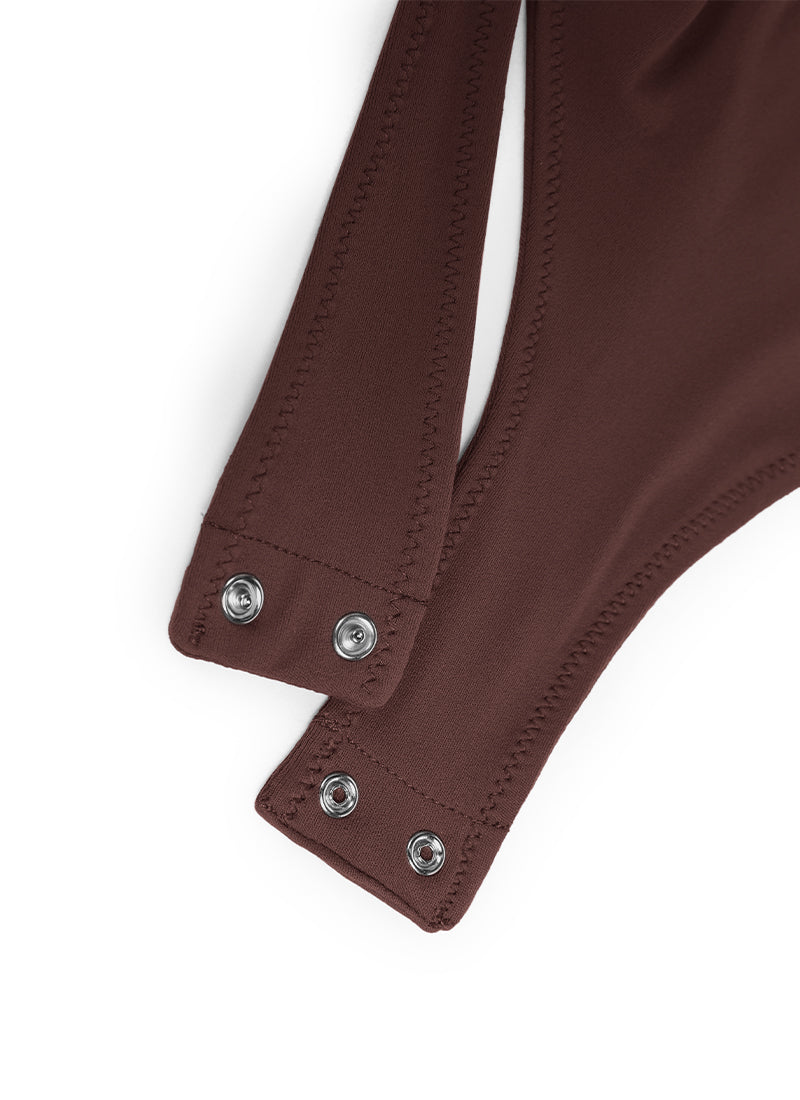 CRZ YOGA Pambabaeng Yoga Masikip ang Pagkakaakma Scoop Neck Maikling Manggas Bodysuit Taupe