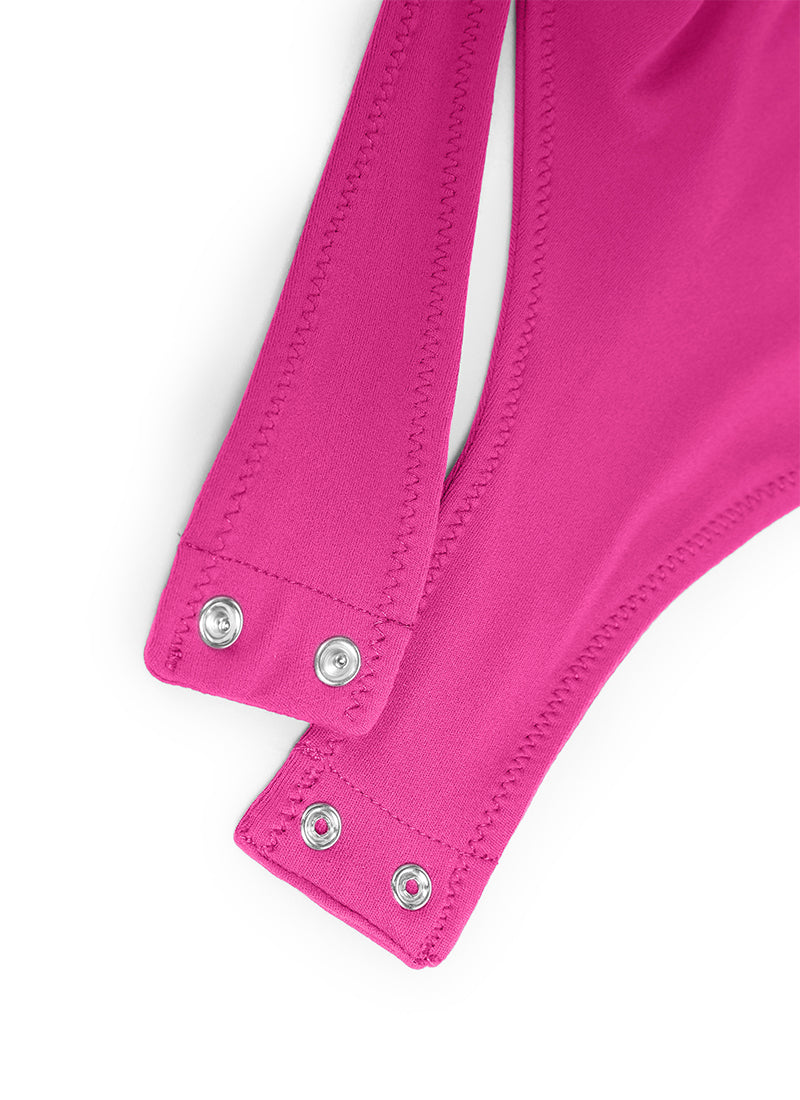 CRZ YOGA Pambabaeng Yoga Masikip ang Pagkakaakma Scoop Neck Maikling Manggas Bodysuit Hibiscus Purple