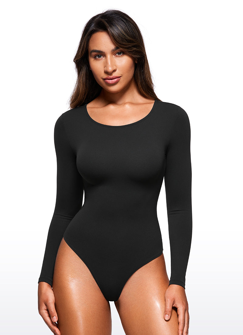 CRZ YOGA Pambabaeng Yoga Tight Fit Crew Neck Long Sleeves Bodysuits Itim