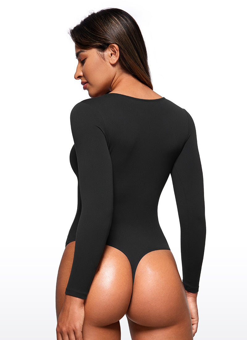 CRZ YOGA Pambabaeng Yoga Tight Fit Crew Neck Long Sleeves Bodysuits Itim